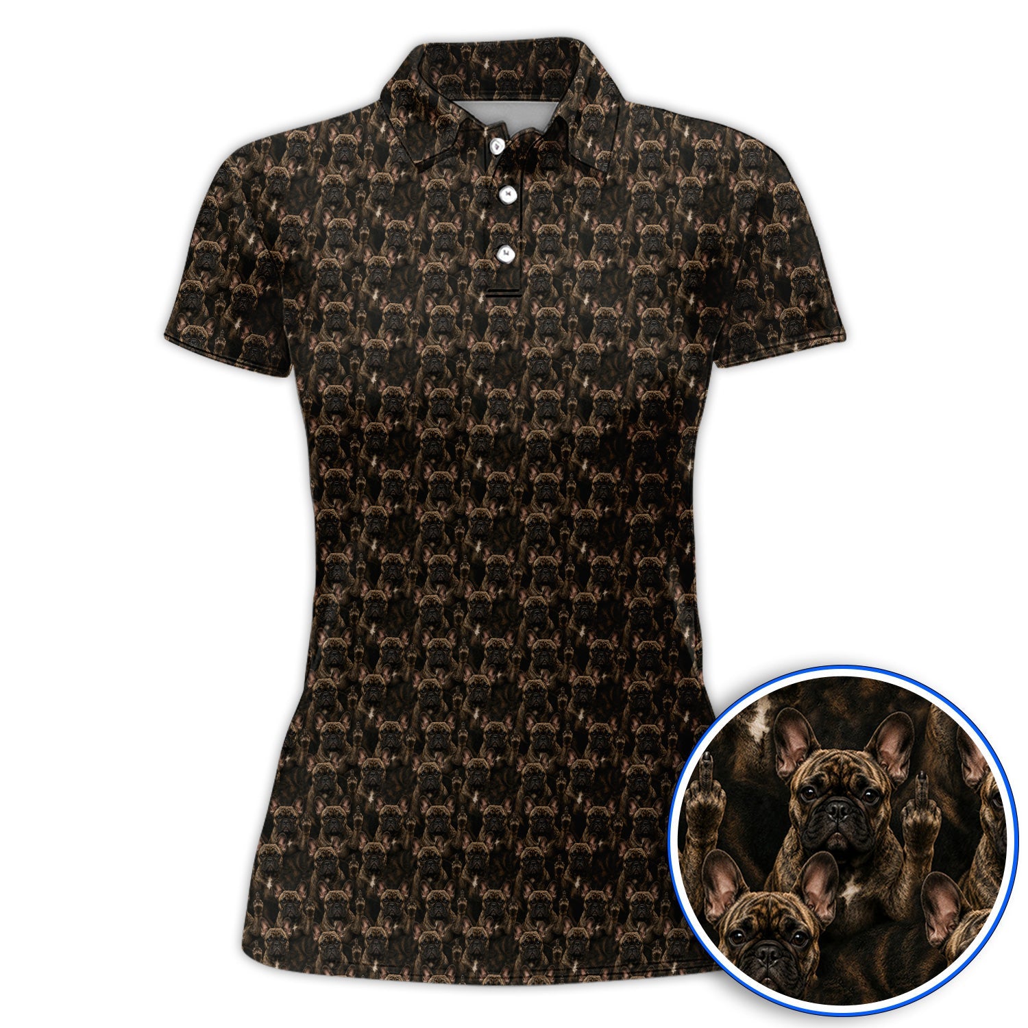 French Bulldog Pattern Golf Polos, Brindle Frenchie Golf Shirt, Golf Gift For Golfer