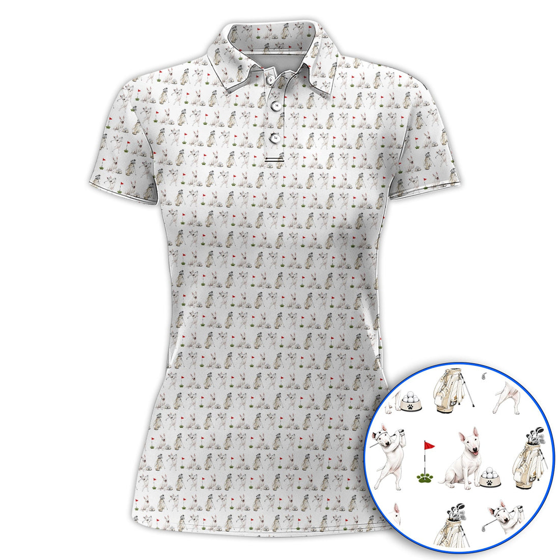 Bull Terrier Golf Polos, Bull Terrier Pattern Golf Shirt, Funny Dog Dad Gift
