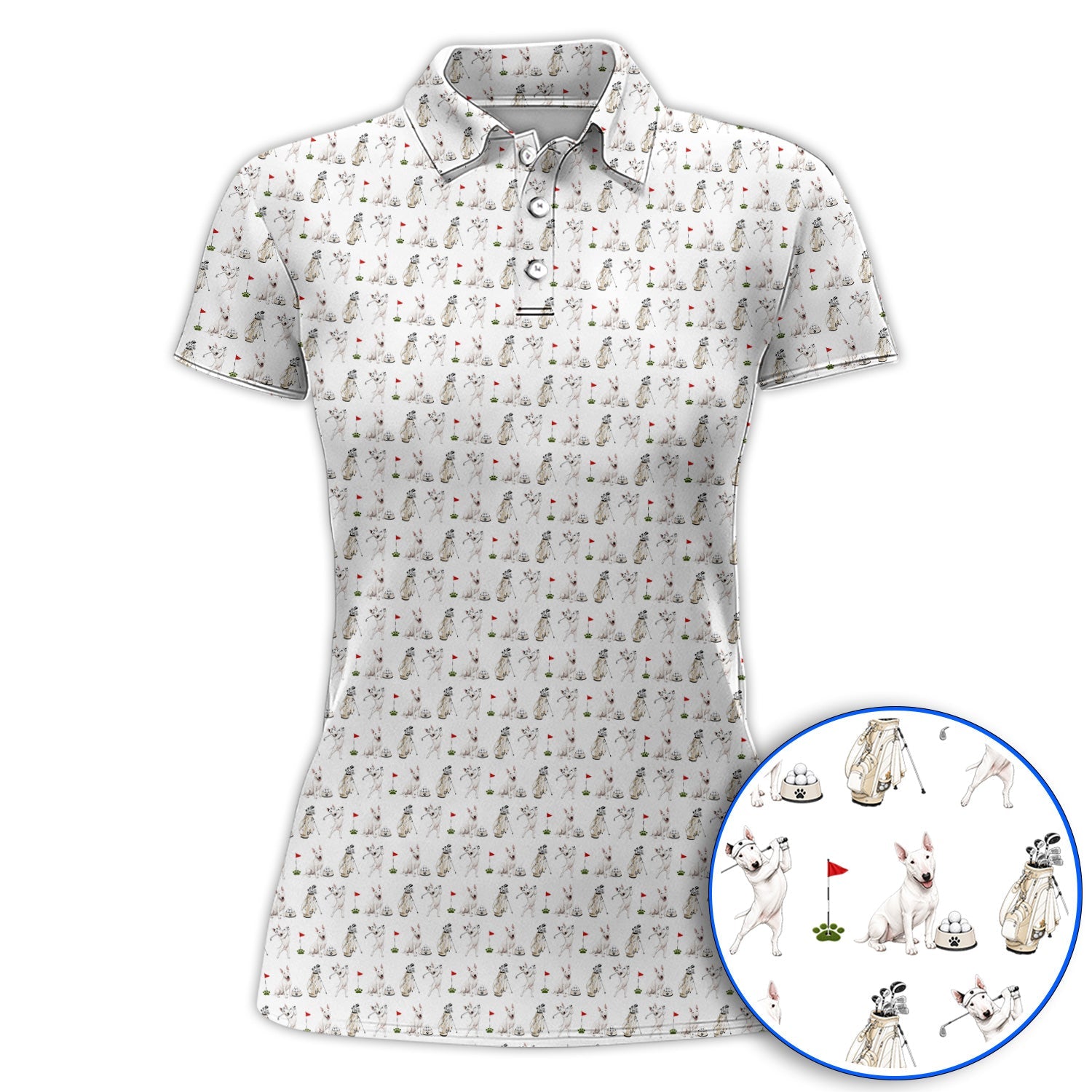Bull Terrier Golf Polos, Bull Terrier Pattern Golf Shirt, Funny Dog Dad Gift