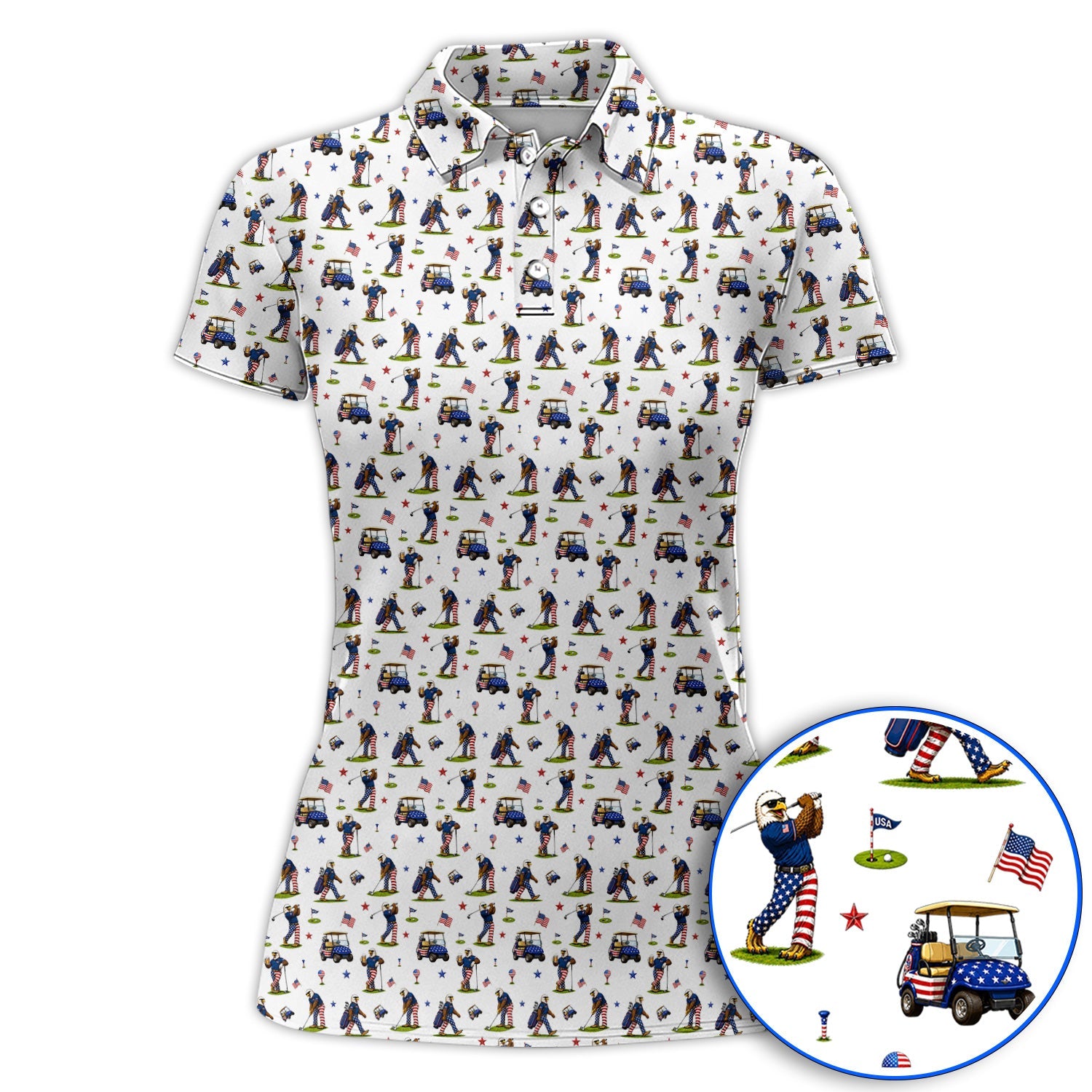 Patriotic Eagle Golf Polos, USA Flag Pattern Golf Shirt, Funny Golf Gift For Golfer