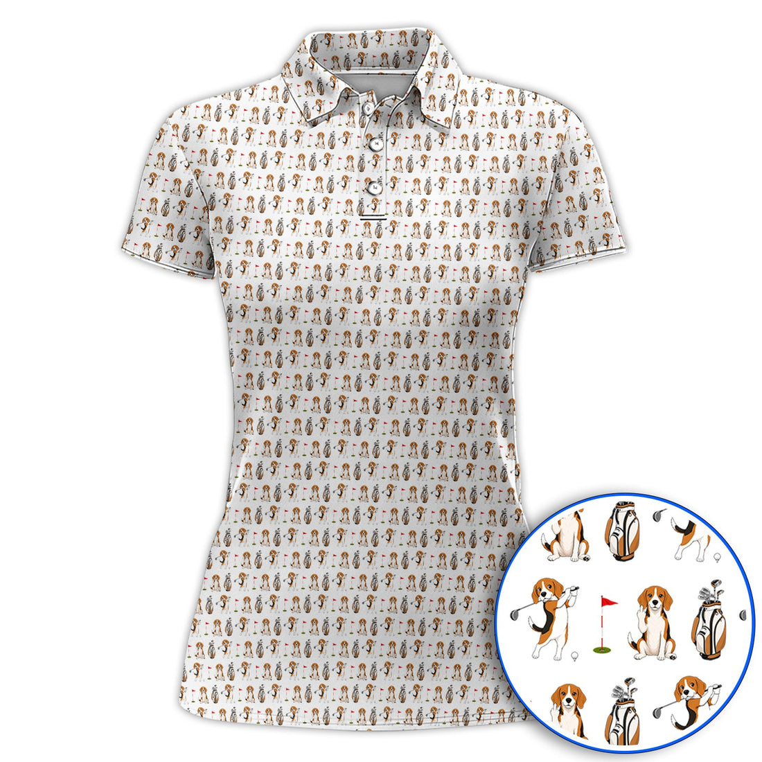 Beagle Golf Pattern Golf Polos, Hunting Dog Golf Shirt, Funny Golf Gift For Golfer