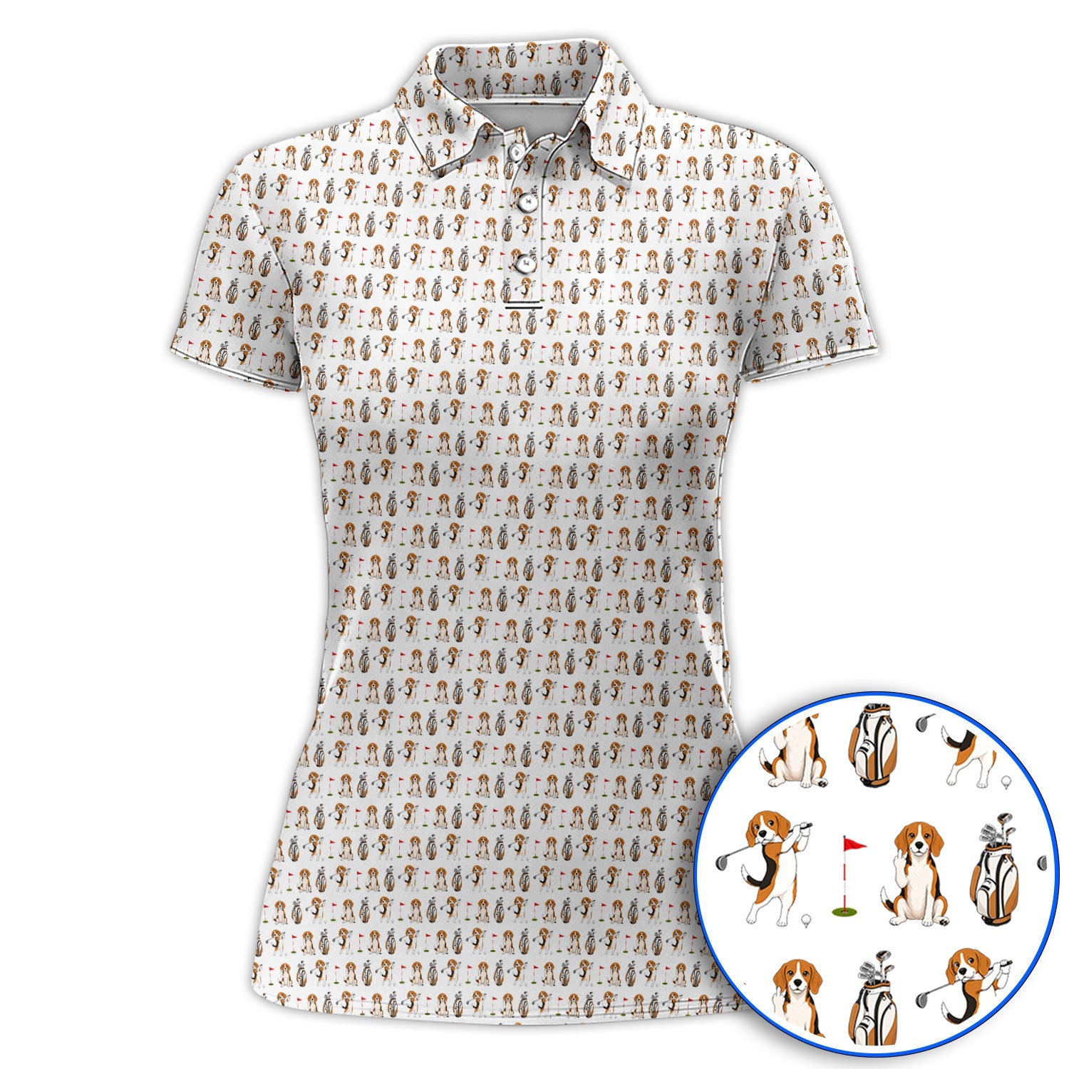 Beagle Golf Pattern Golf Polos, Hunting Dog Golf Shirt, Funny Golf Gift For Golfer