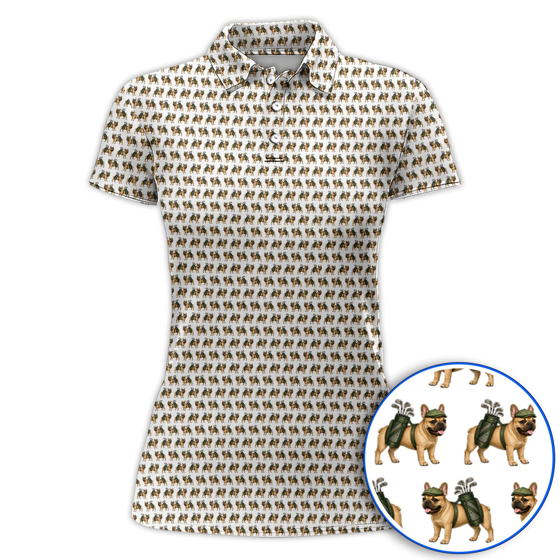 French Bulldog Pattern Golf Polos, Funny Frenchie Dog Shirt, Golf Gift For Golfer