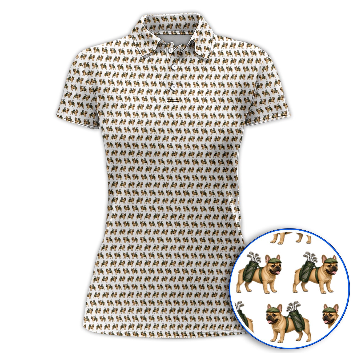 French Bulldog Pattern Golf Polos, Funny Frenchie Dog Shirt, Golf Gift For Golfer