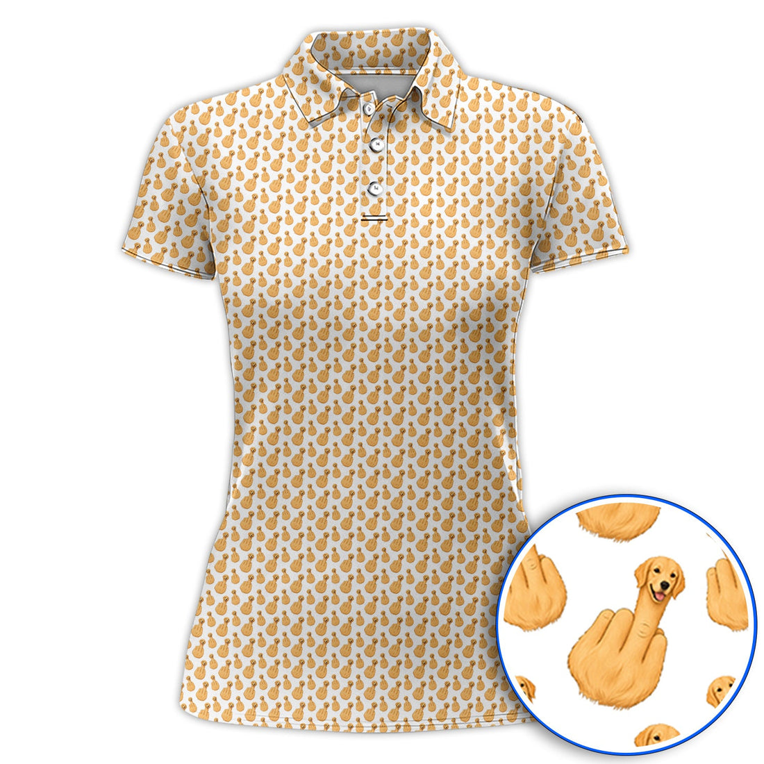 Golden Retriever Middle Finger Golf Shirt, Funny Dog Pattern Golf Polos, Crazy Golf Gift For Golfer