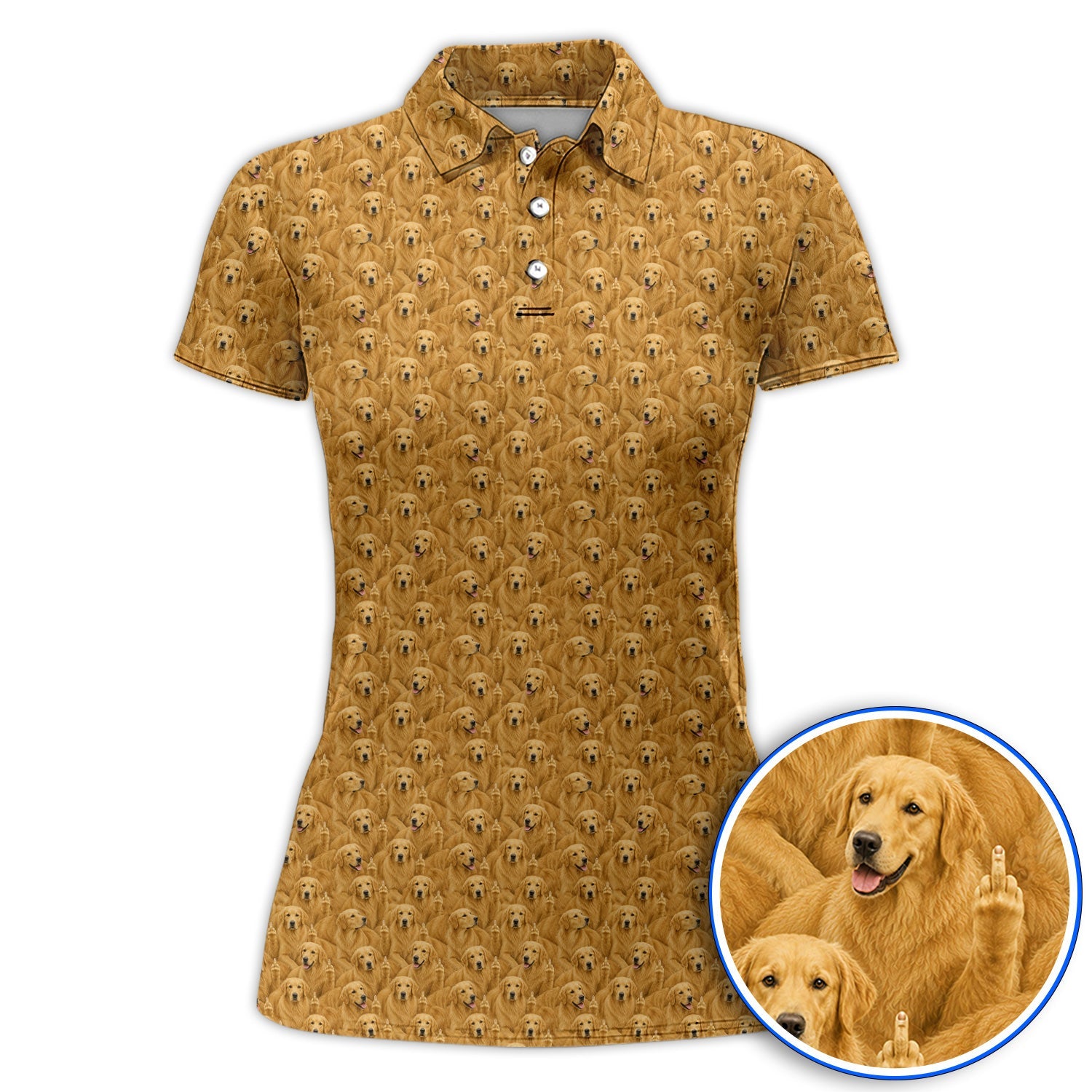 Golden Retriever Middle Finger Golf Polos, Funny Dog Lover Pattern Golf Shirt, Golden Retriever Gift For Golfer Dad
