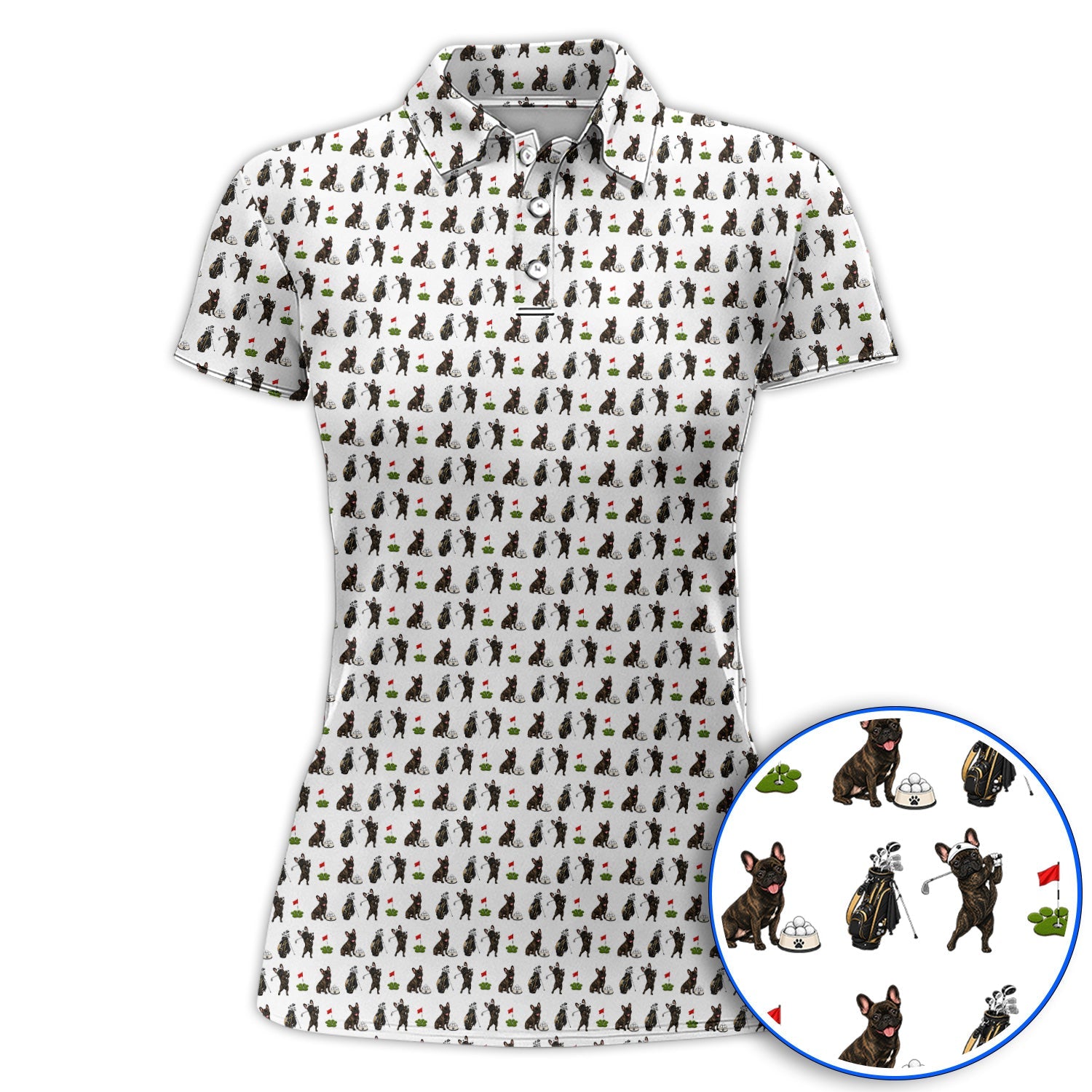 Brindle French Bulldog Golf Polos, Funny Frenchie Pattern Golf Shirt, Golf Dad Gift