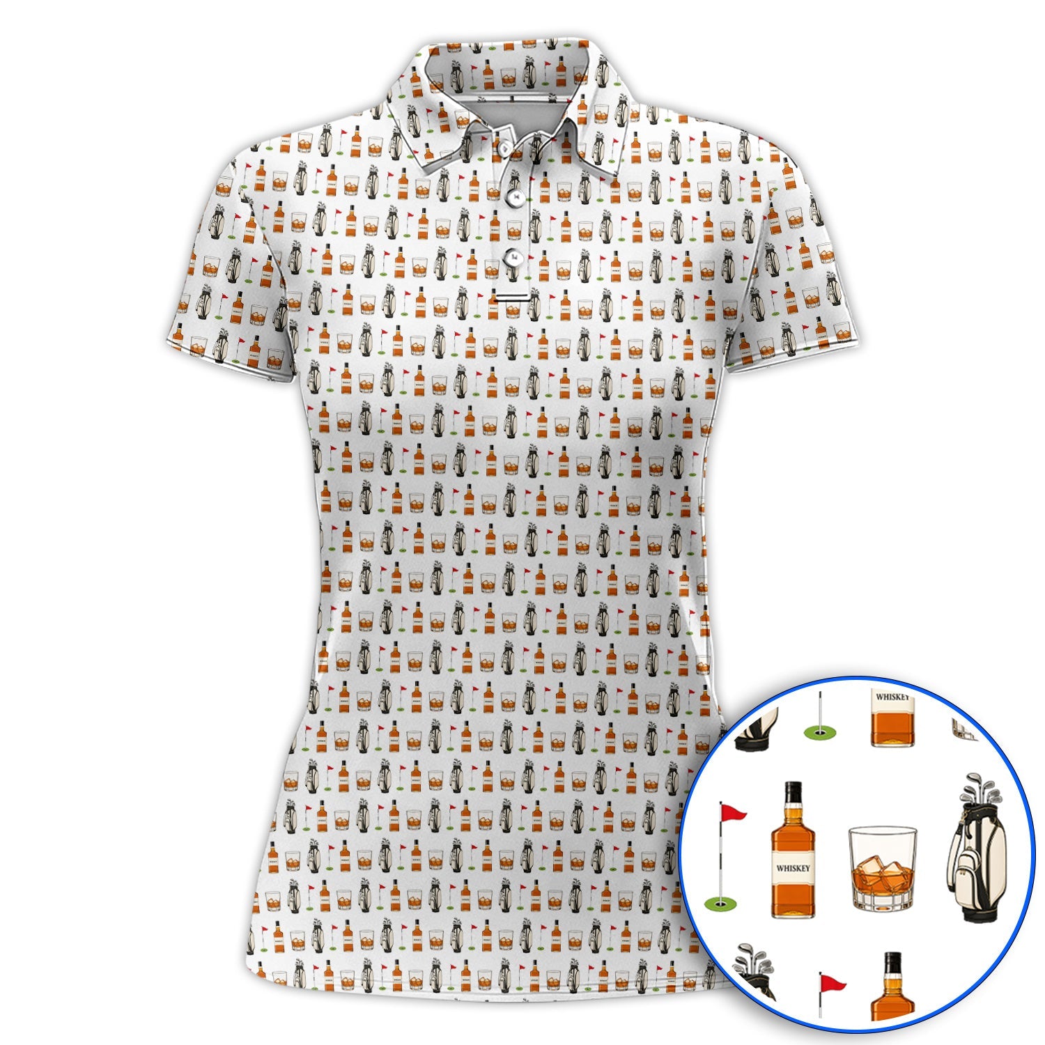 Whiskey Pattern Golf Polos, Bourbon Golf Shirt, Whiskey Golf Lover Gift