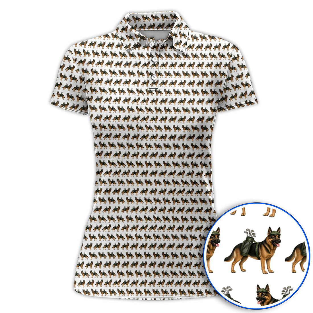 German Shepherd Golf Polos, Dog Lover Pattern Golf Shirt, Funny Golfer Dog Gift