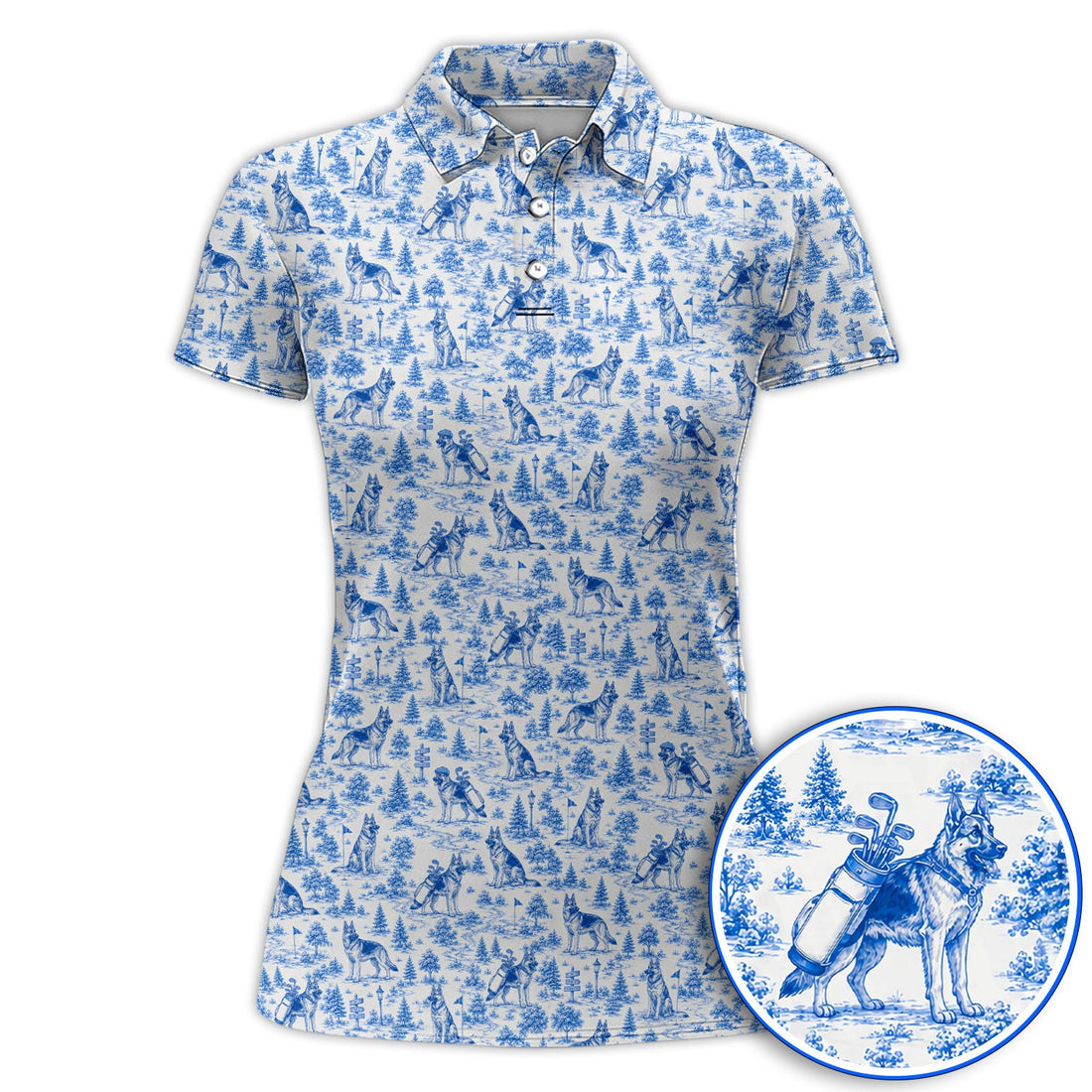 Toile De Jouy German Shepherd Golf Polos, German Shepherd Pattern Golf Shirt, Dog Dad Golf Gift