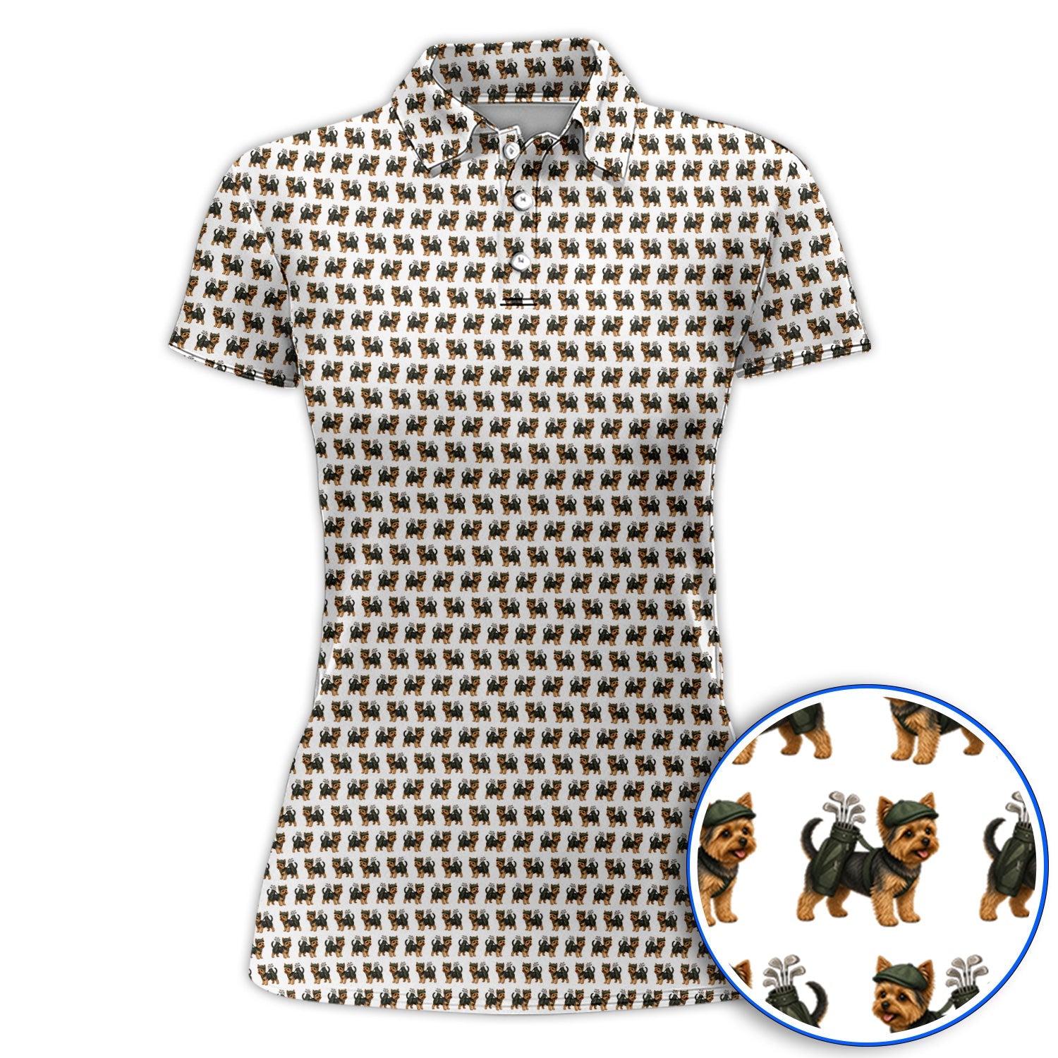 Yorkie Golf Pattern Golf Polos, Yorkshire Terrier Golf Shirt, Golf Gift For Golfer
