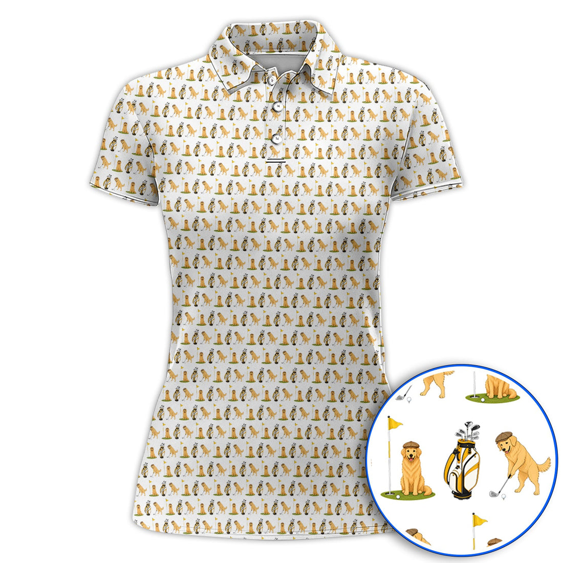 Golden Retriever Pattern Golf Polos, Funny Dog Golf Shirt, Crazy Golf Gift For Golfer