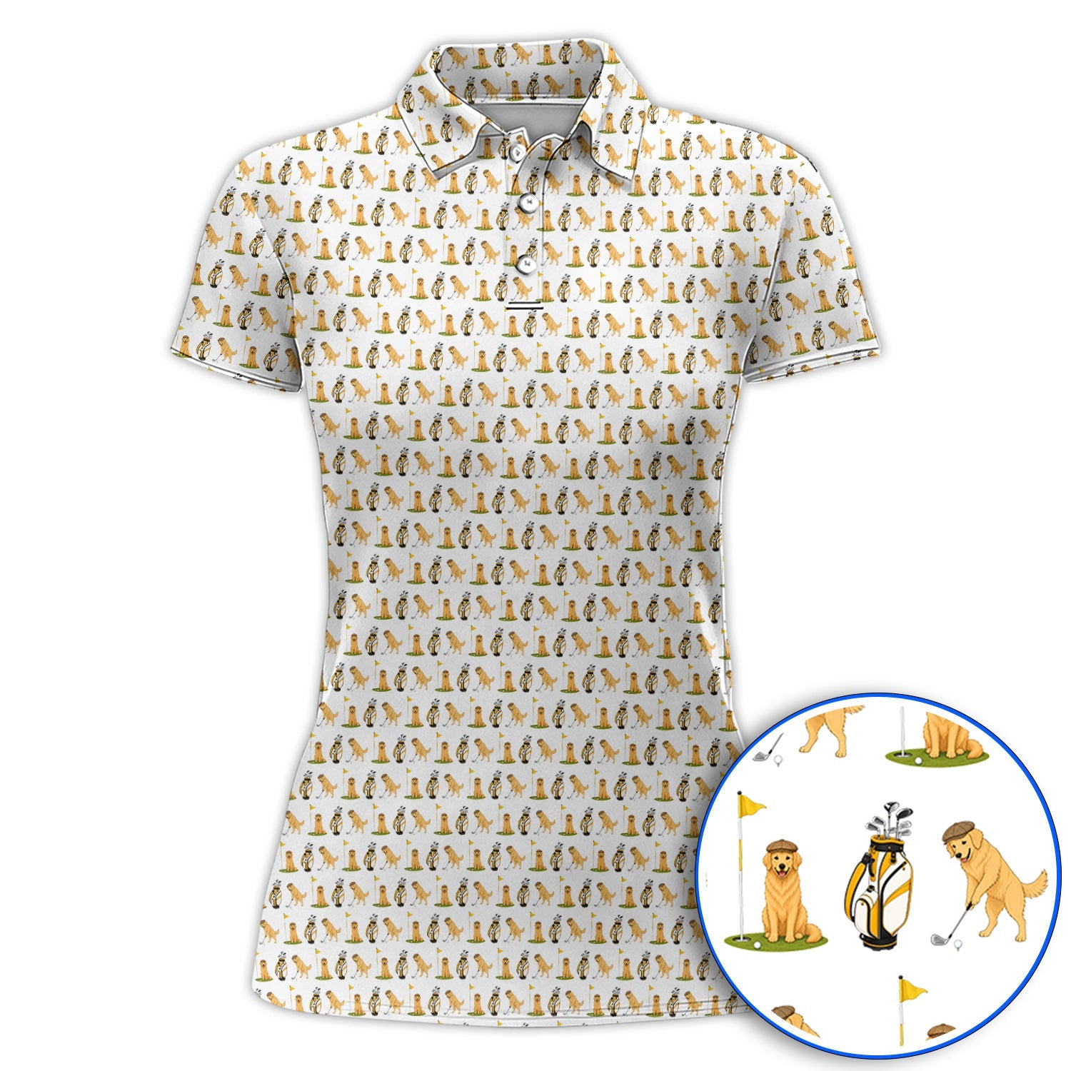 Golden Retriever Pattern Golf Polos, Funny Dog Golf Shirt, Crazy Golf Gift For Golfer