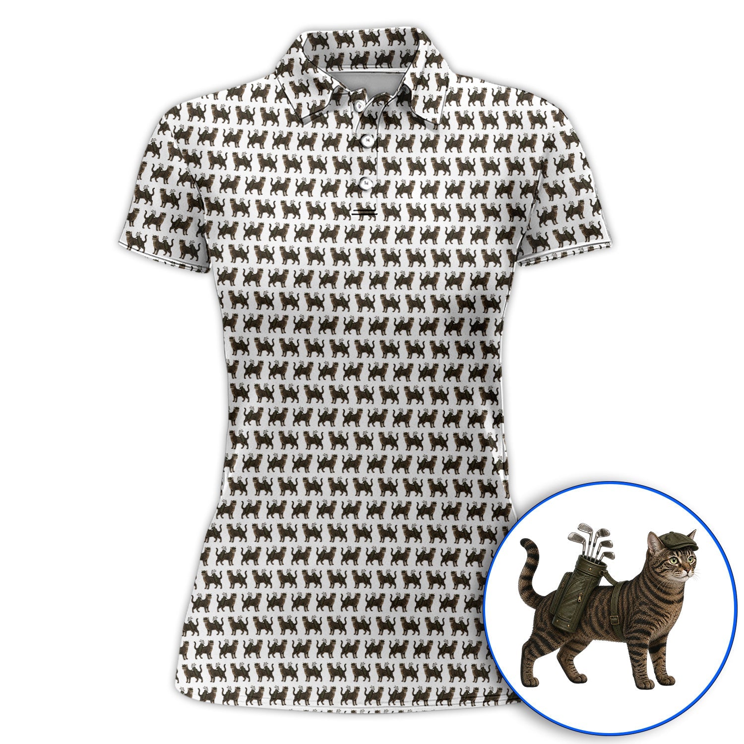 Brown Tabby Cat Golf Polos, Funny Cat Pattern Shirt, Cat Lover Golf Gift For Golfer