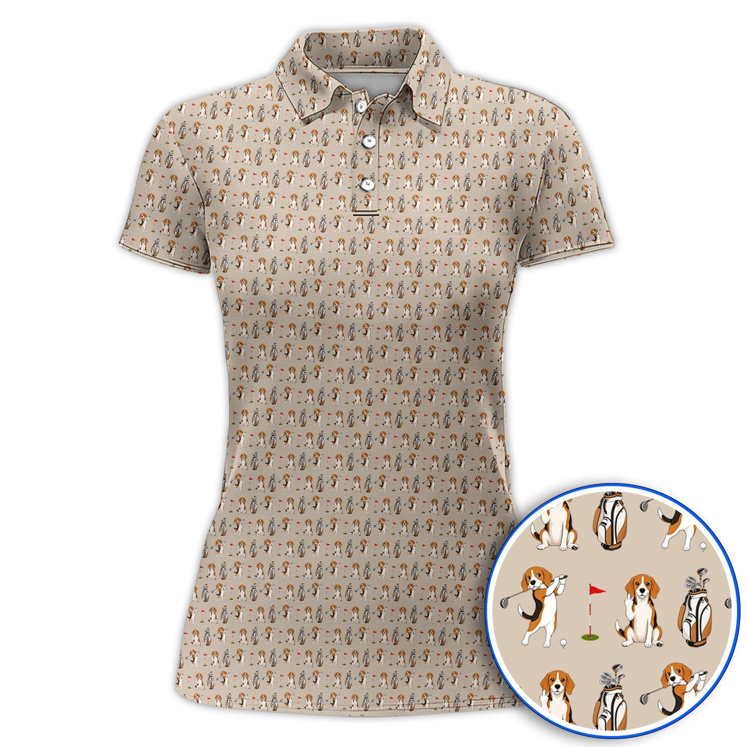 Beagle Golf Pattern Golf Polos, Hunting Dog Golf Shirt, Funny Golf Gift For Golfer