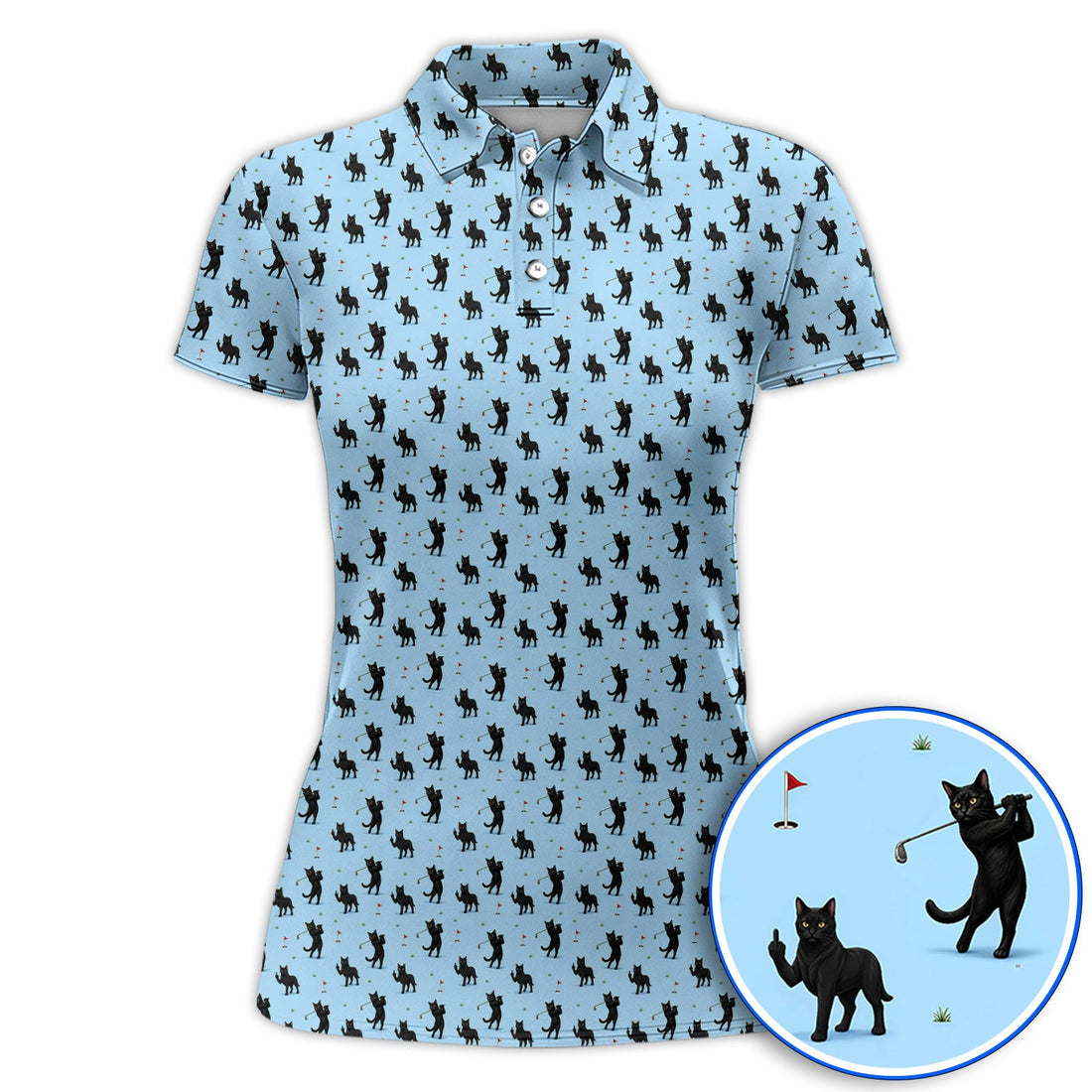 Black Cat Golf Pattern Polos, Funny Golf Shirt For Cat Lover, Unique Birthday Gift For Golf Dad