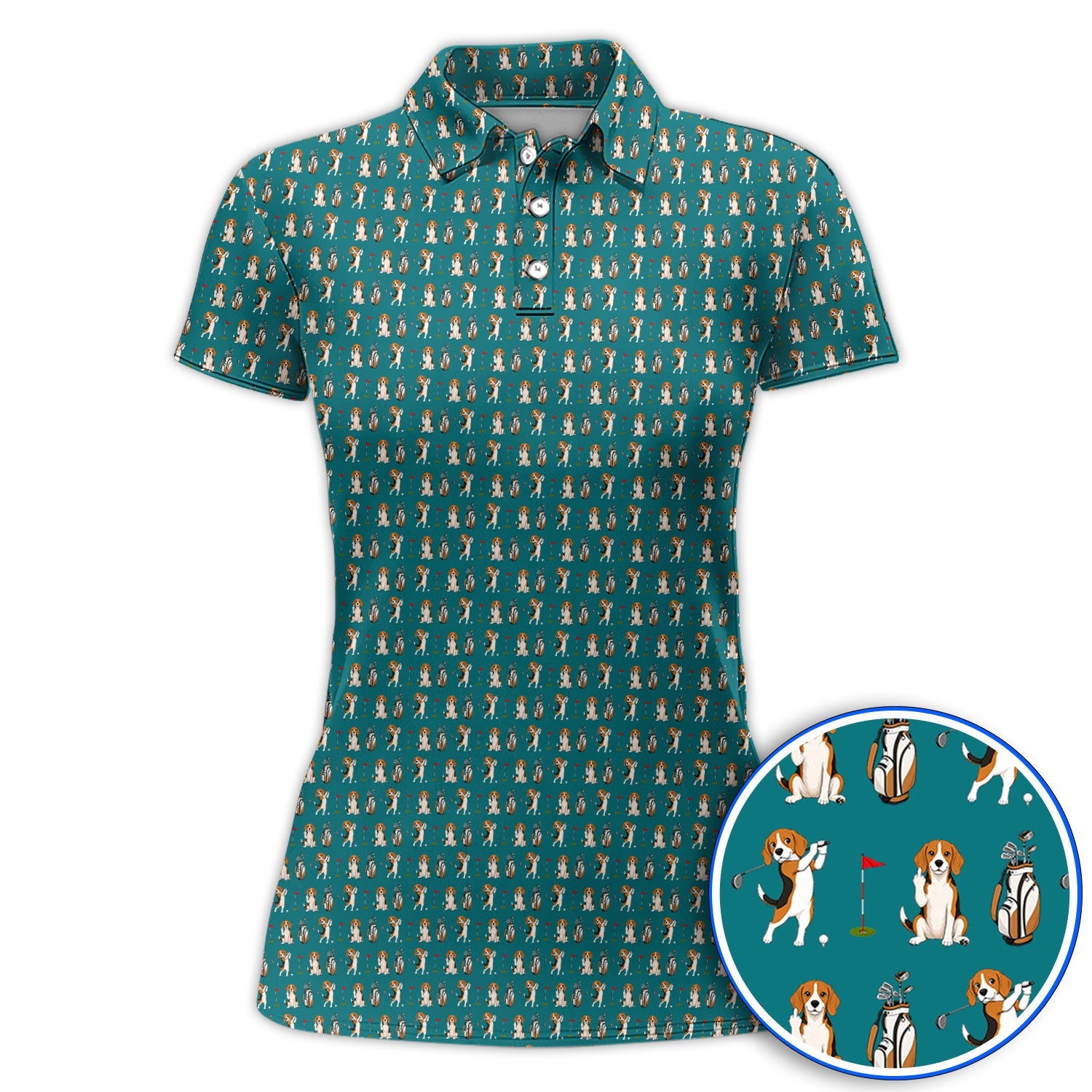 Beagle Golf Pattern Golf Polos, Hunting Dog Golf Shirt, Funny Golf Gift For Golfer