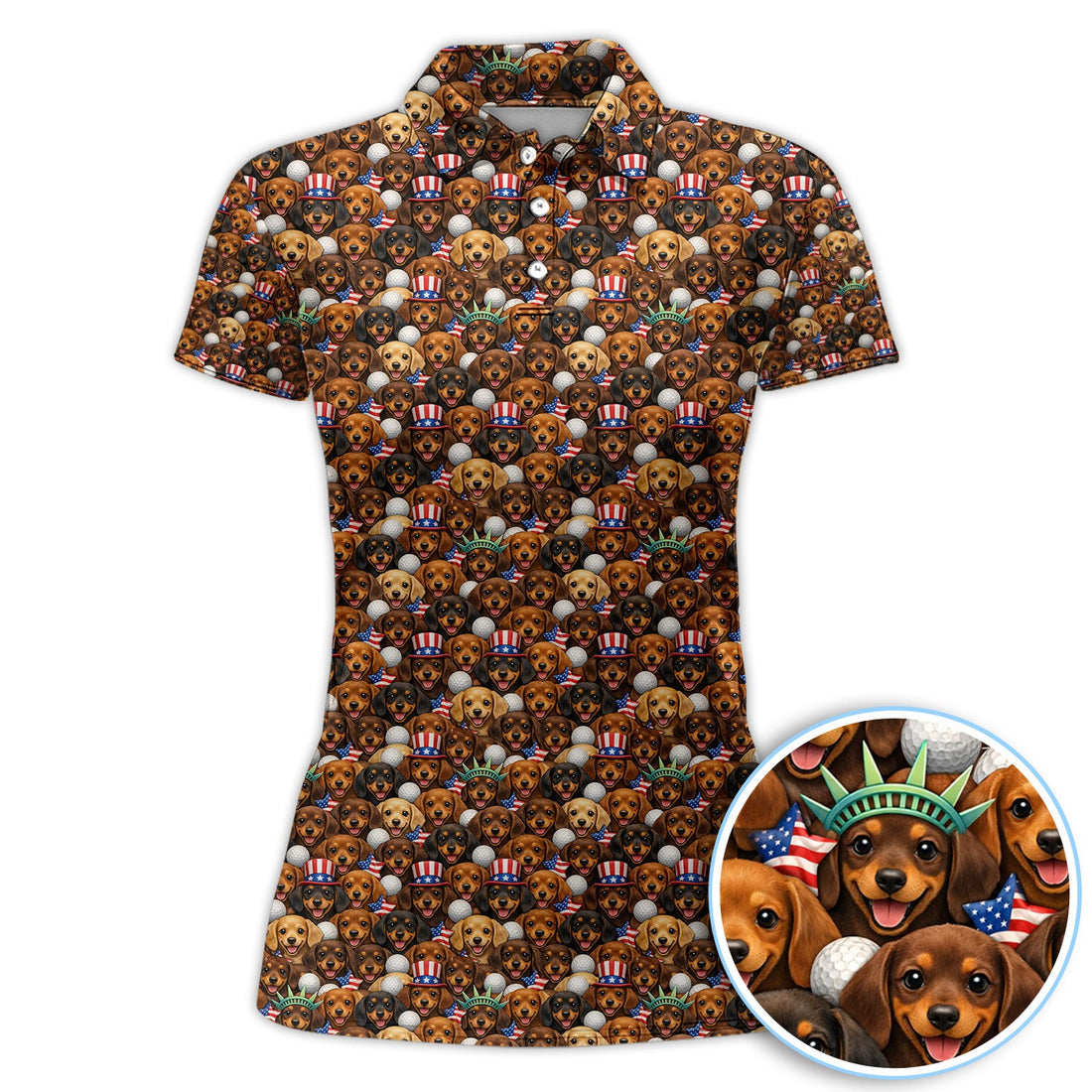 Dachshund USA 250th Pattern Golf Shirt, Wiener Dog Golf Polos For Men, Funny Golf Shirt For Golfer
