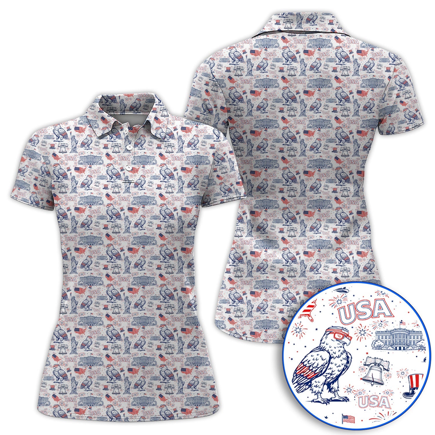 America 250th Patriotic Golf Polos, USA Eagle Pattern Golf Shirt For Golfer, Crazy Golf Shirt