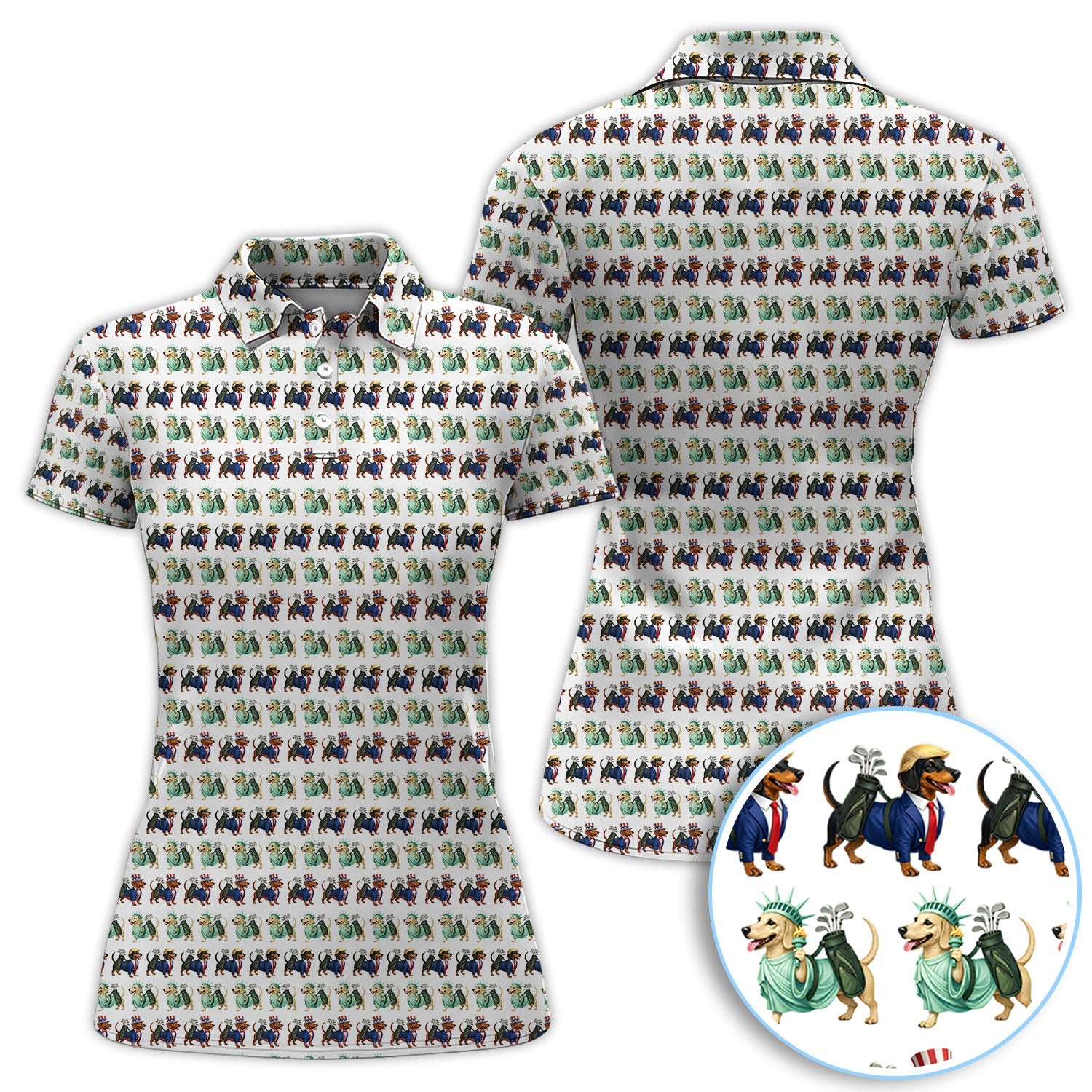 USA Patriotic Dachshund Golf Polos, Funny Golf Shirt For Men, Golf Gift For Golfer