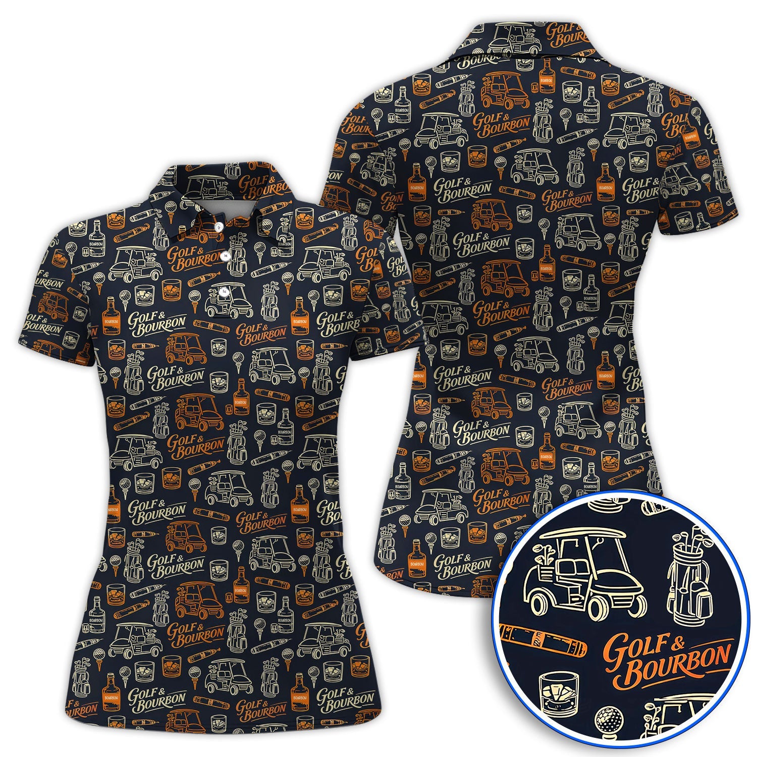 Golf & Bourbon Pattern Golf Polos, Crazy Golf Shirt For Golfer, Golf Gift For Men