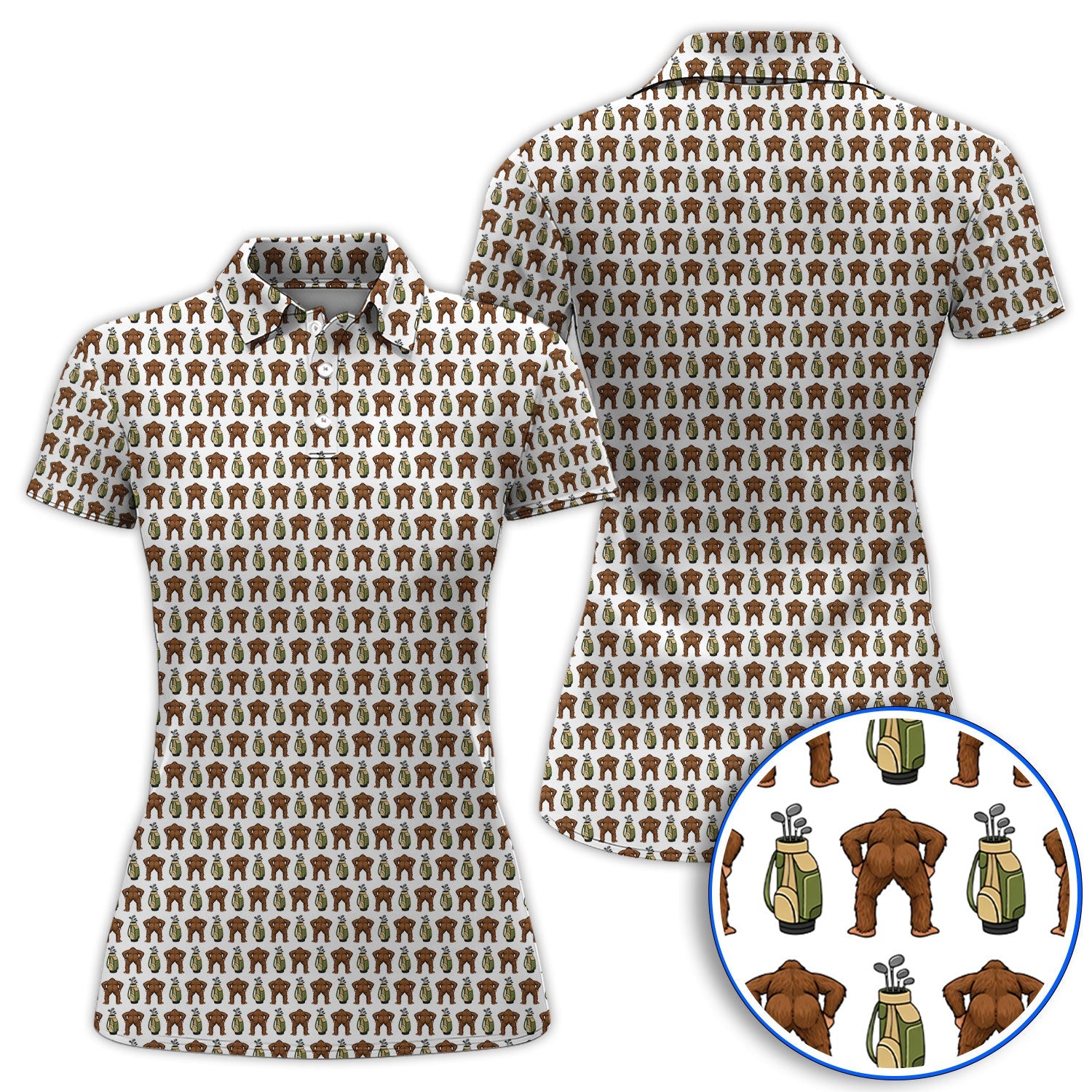 Bigfoot Pattern Golf Polos, Funny Sasquatch Golf Shirt, Golf Gift For Men