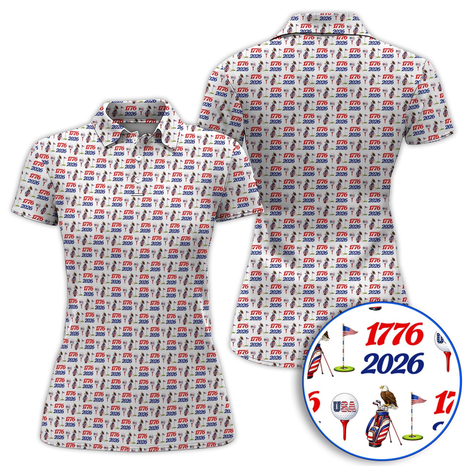 USA 1776–2026 Patriotic Golf Polos, American Flag & Eagle Pattern Golf Shirt, Golf Gift For Golfer