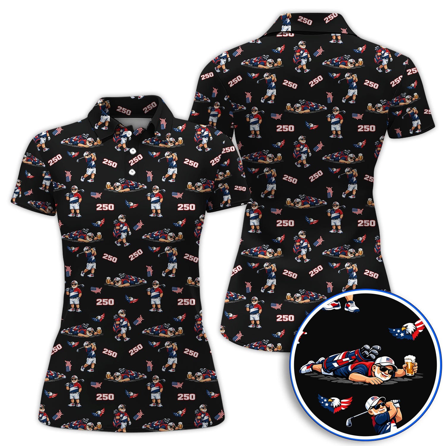 Funny Patriotic USA And Beer Pattern Golf Polos, America 250th Golf Shirt, Golf Gift For Golfer