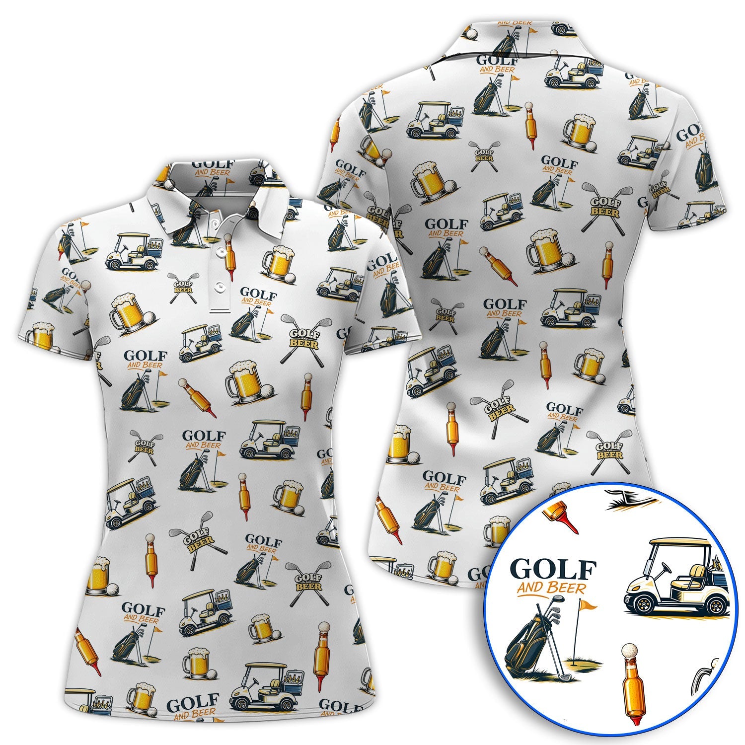 Golf And Beer Pattern Polos For Men, Funny Golf Shirt, Golf Gift For Beer Lover