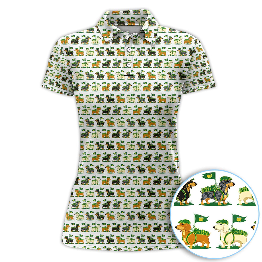 Dachshund Masters Golf Polos For Men, Wiener Dog Pattern Golf Shirt, Crazy Golf Shirt For Golfer