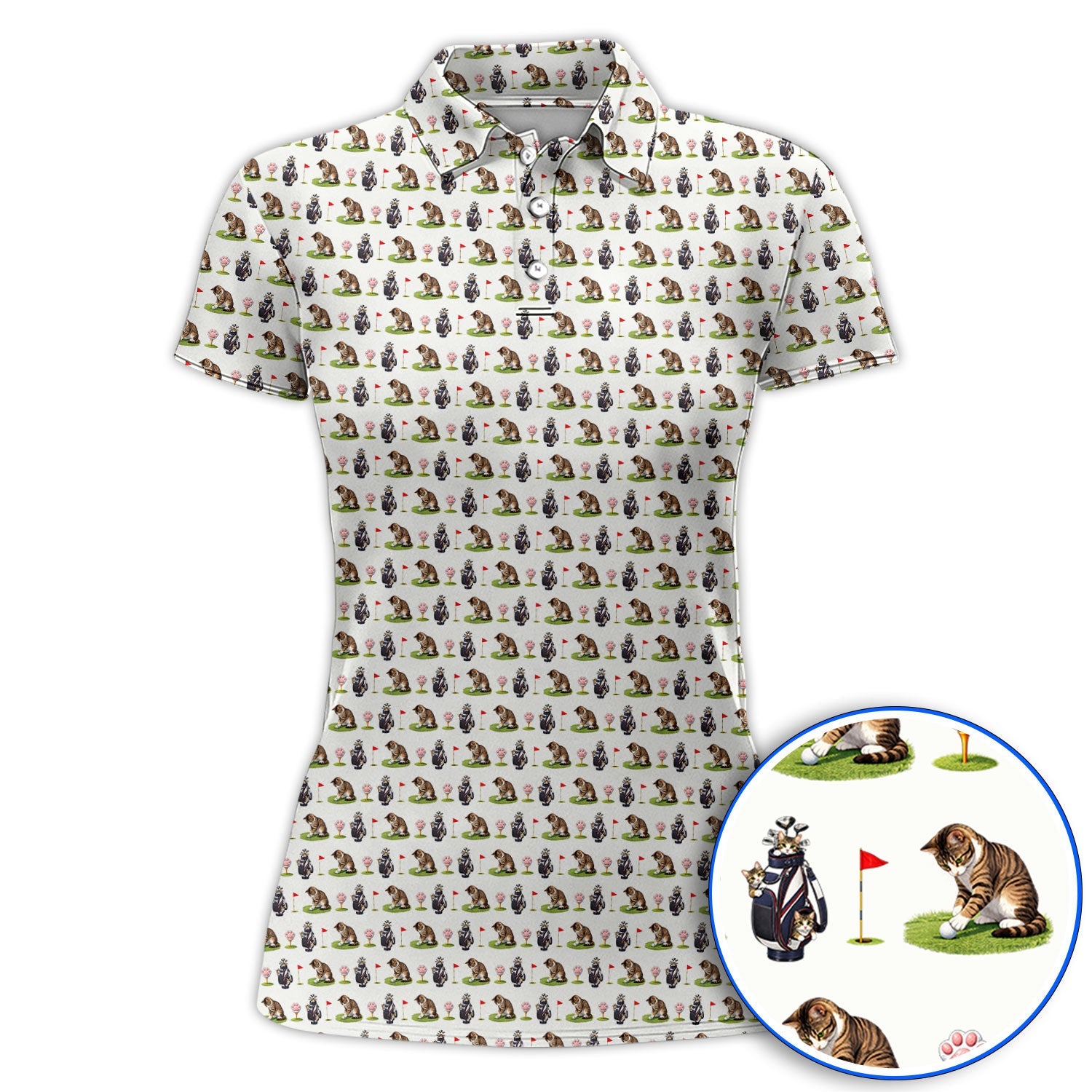 Cute Cat Pattern Golf Shirt, Funny Cats Golf Polos, Golf Gift For Golfer And Cat Lover