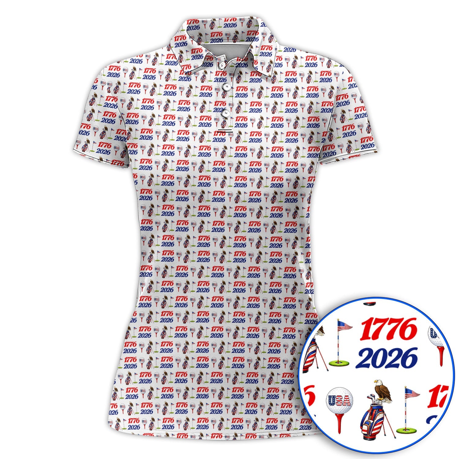 USA 1776–2026 Patriotic Golf Polos, American Flag & Eagle Pattern Golf Shirt, Golf Gift For Golfer