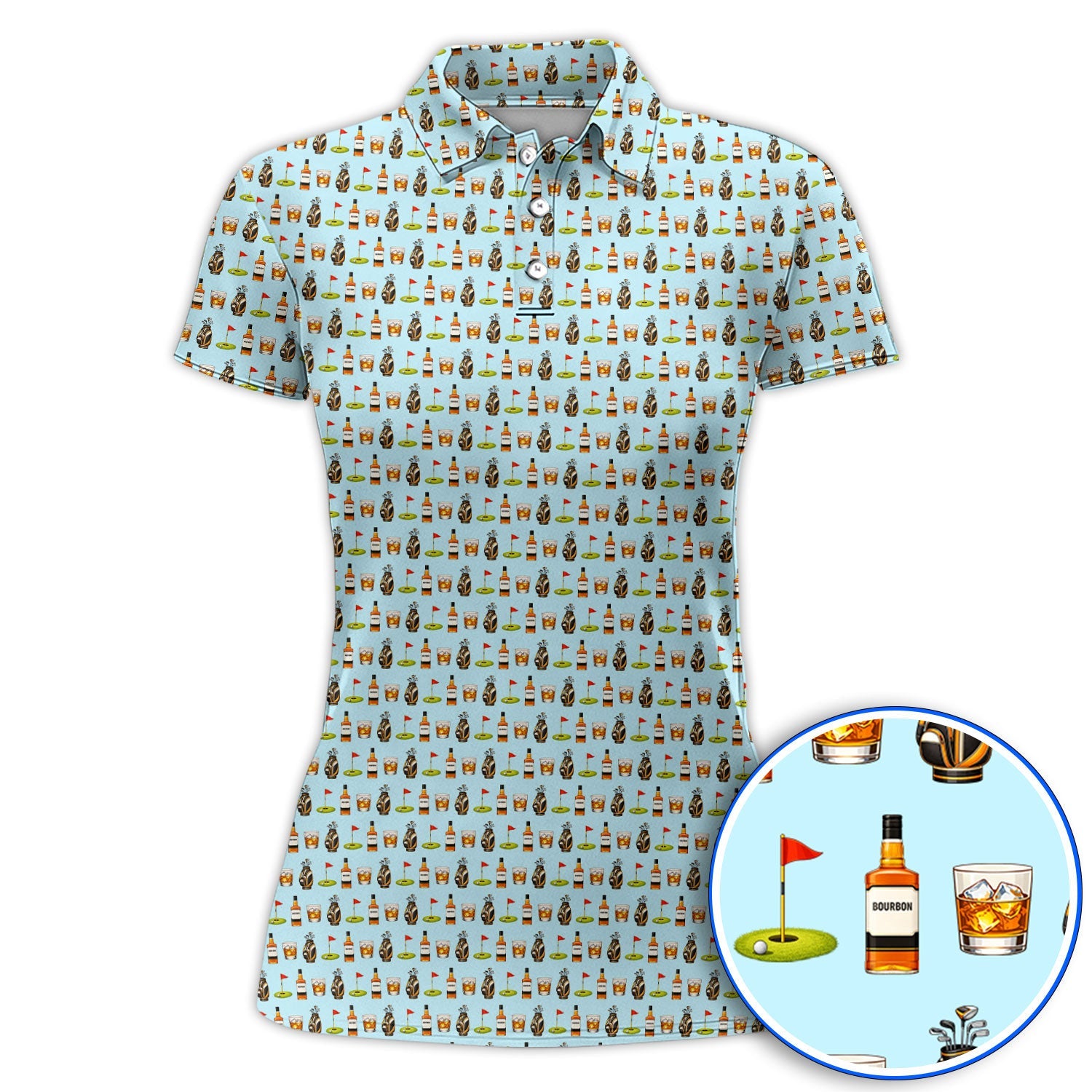 Bourbon Pattern Golf Shirt, Funny Golf Polos For Golfer, Golfer Whiskey Shirt For Golf Lovers