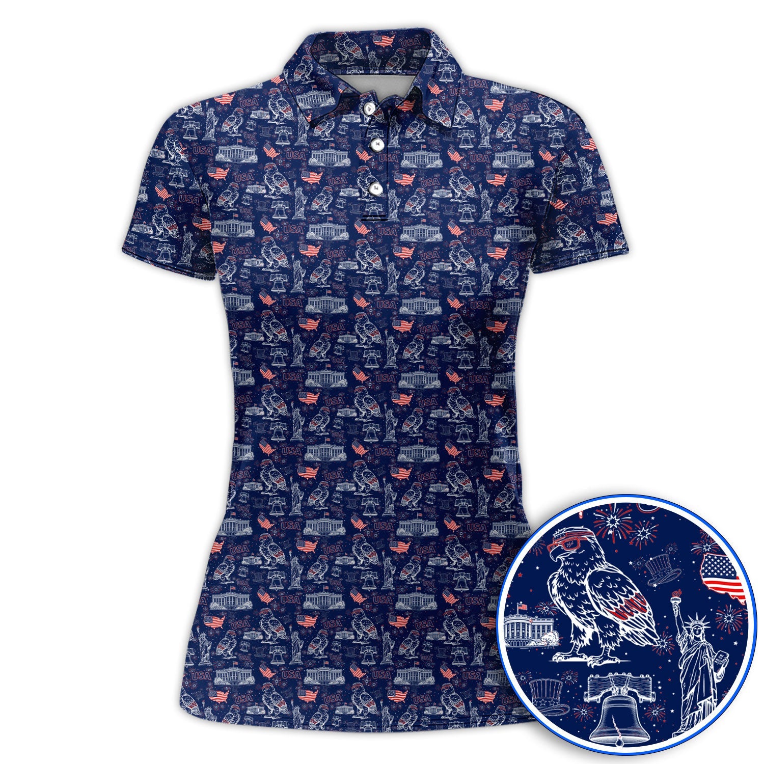 America 250th Patriotic Golf Polos, USA Eagle Pattern Golf Shirt For Golfer, Crazy Golf Shirt