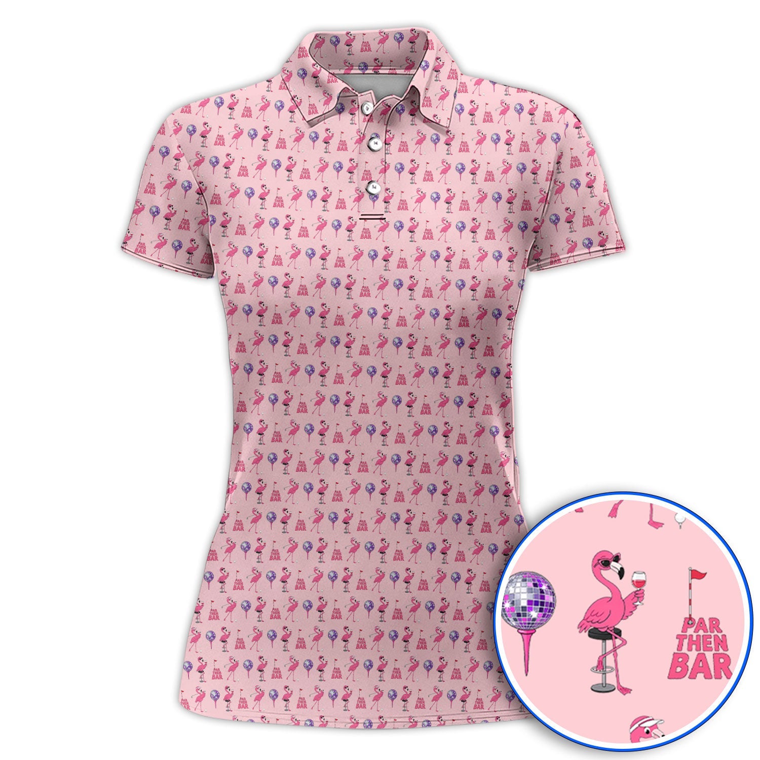 Funny Tropical Flamingo Pattern Golf Shirt, Pink Flamingo Bird Golf Polos, Unique Summer Golf Gift For Golfer