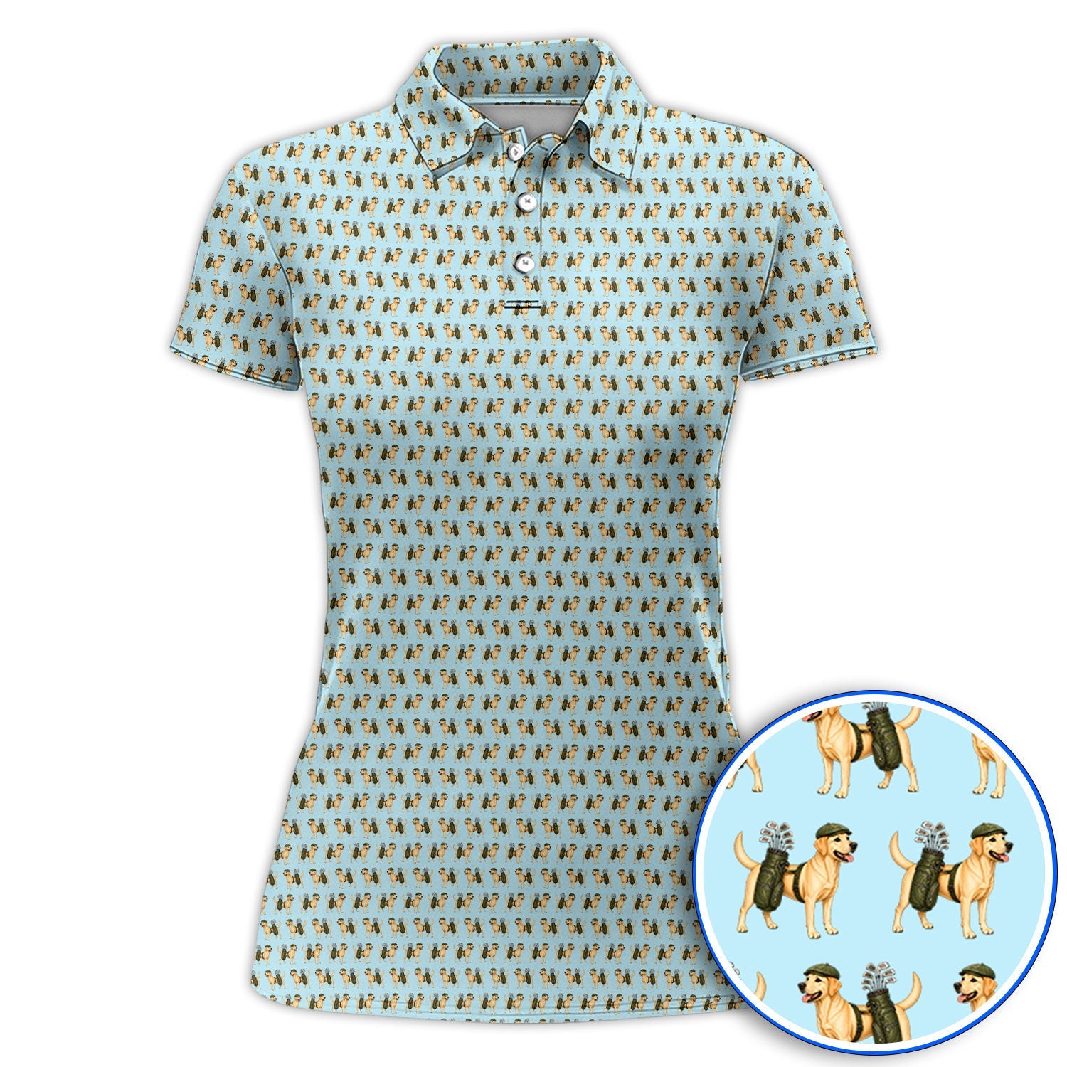 Funny Labrador Retriever Pattern Golf Shirt, Cute Yellow Lab Golf Polos For Pet Lover, Unique Golf Gift For Golfer