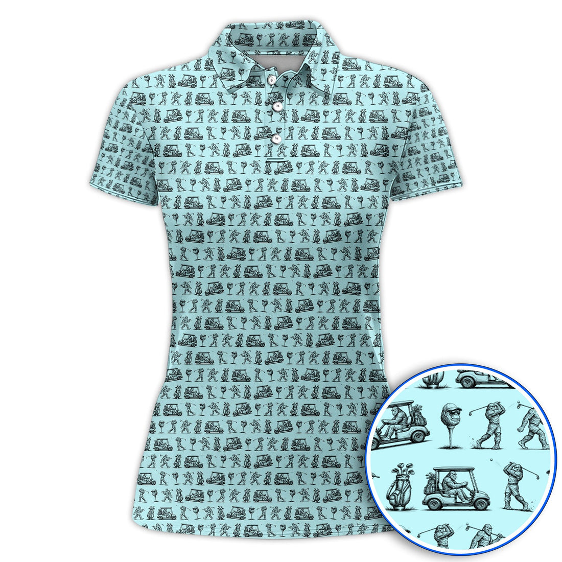Funny Bigfoot Pattern Golf Polos, Sasquatch Golf Shirt For Men, Crazy Golf Gift For Golfer