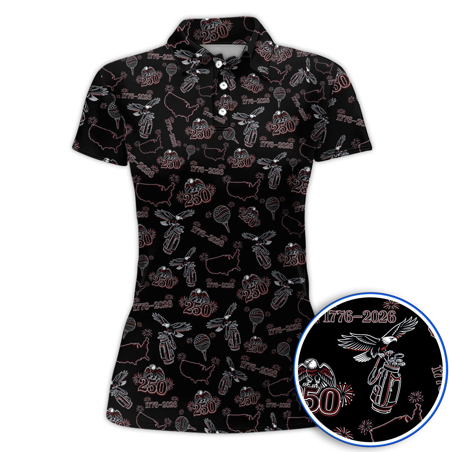 USA Patriotic Eagle Golf Polos, 1776–2026 America 250th Pattern Golf Shirt For Golfer, Crazy Golf Shirt