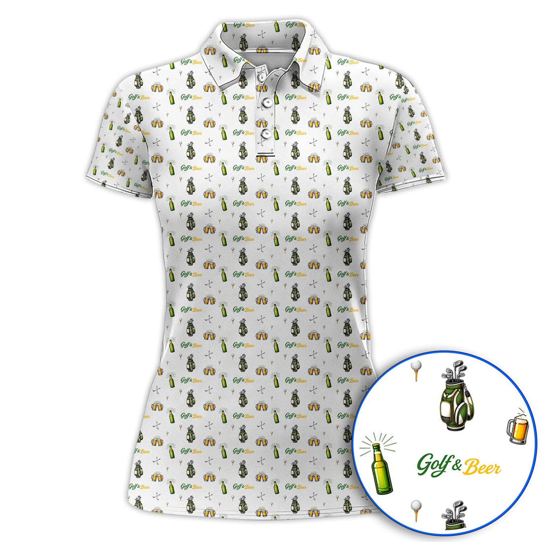 Funny Beer Golf Shirt For Men, Golf & Beer Pattern Polos, Golf Gift For Golfer