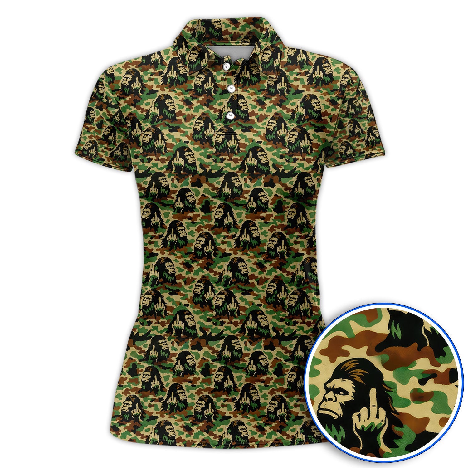 Funny Bigfoot Camo Pattern Golf Polos, Sasquatch Golf Shirt For Golfer, Crazy Golf Shirts For Men