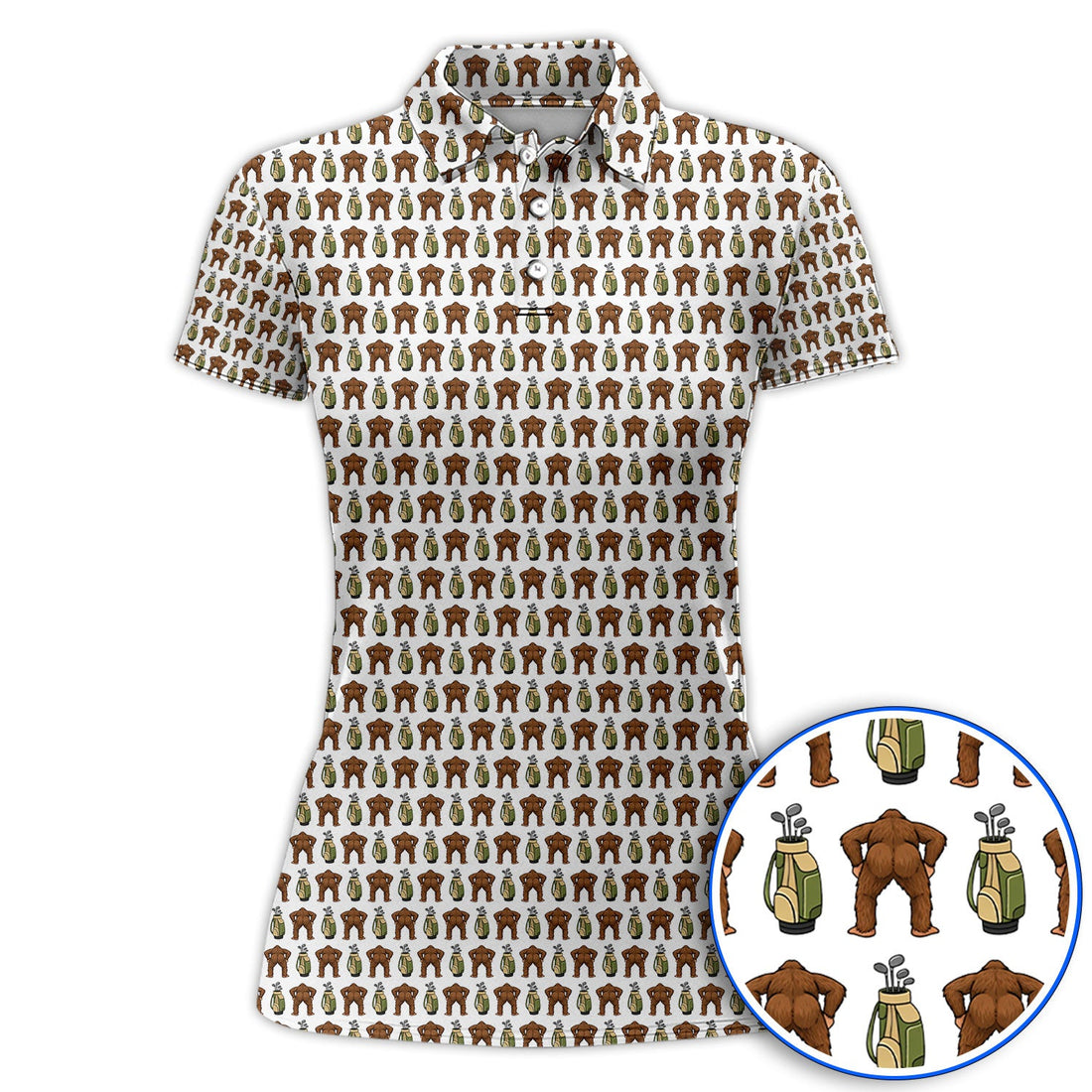 Bigfoot Pattern Golf Polos, Funny Sasquatch Golf Shirt, Golf Gift For Men