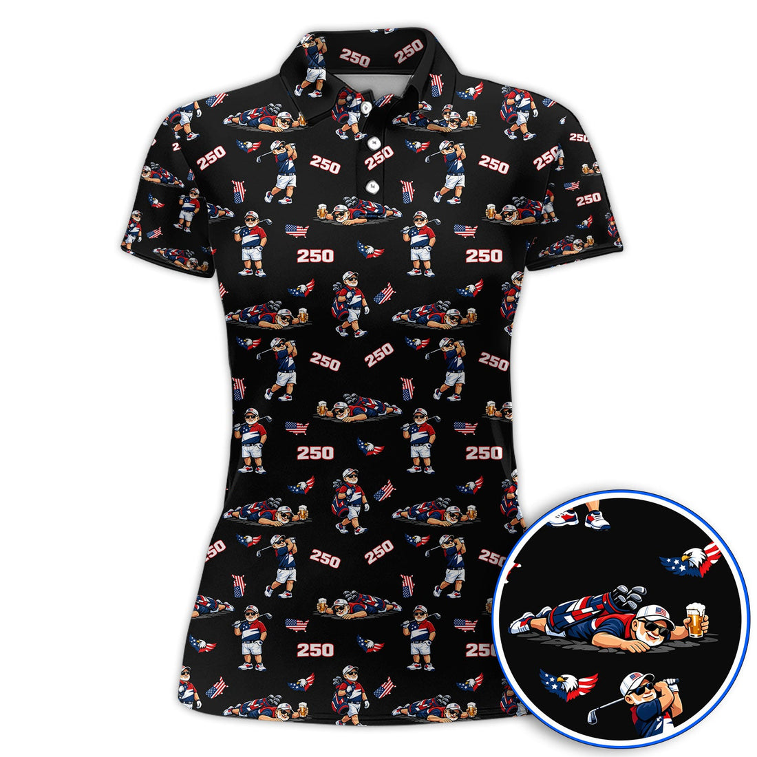 Funny Patriotic USA And Beer Pattern Golf Polos, America 250th Golf Shirt, Golf Gift For Golfer
