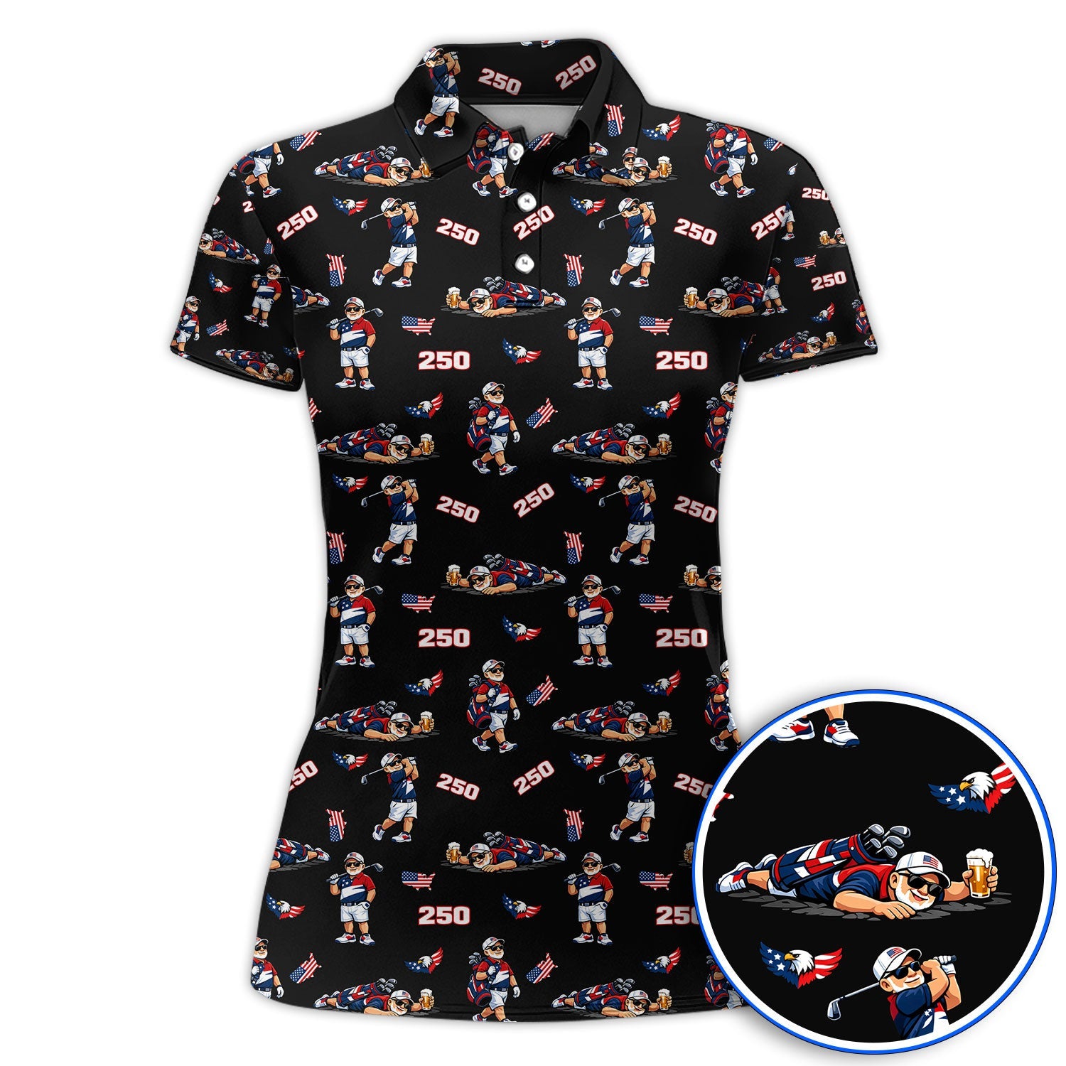 Funny Patriotic USA And Beer Pattern Golf Polos, America 250th Golf Shirt, Golf Gift For Golfer