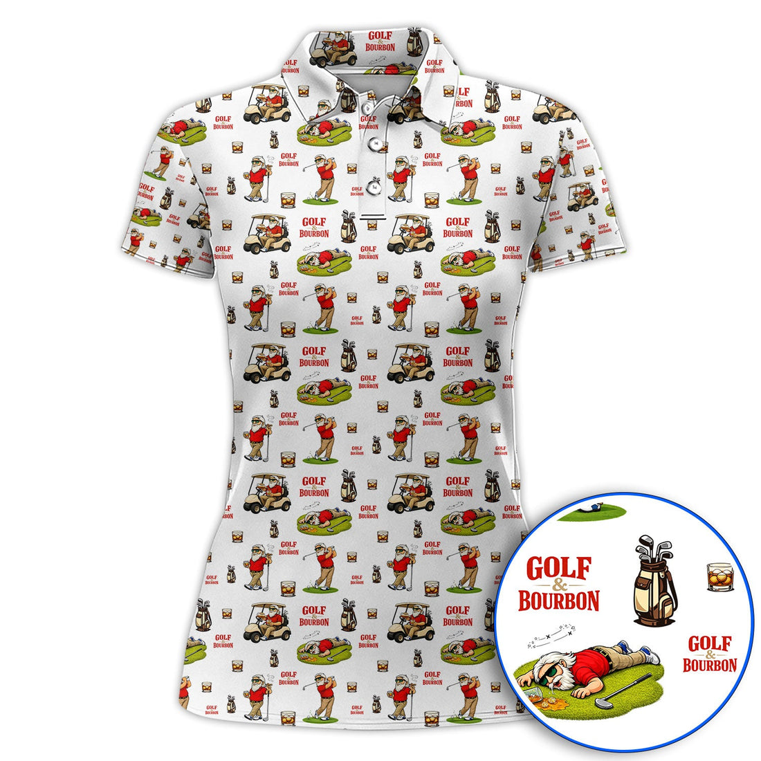 Funny Golf & Bourbon Pattern Golf Shirt, Crazy Golf Polos For Men, Golf Gift For Golfer