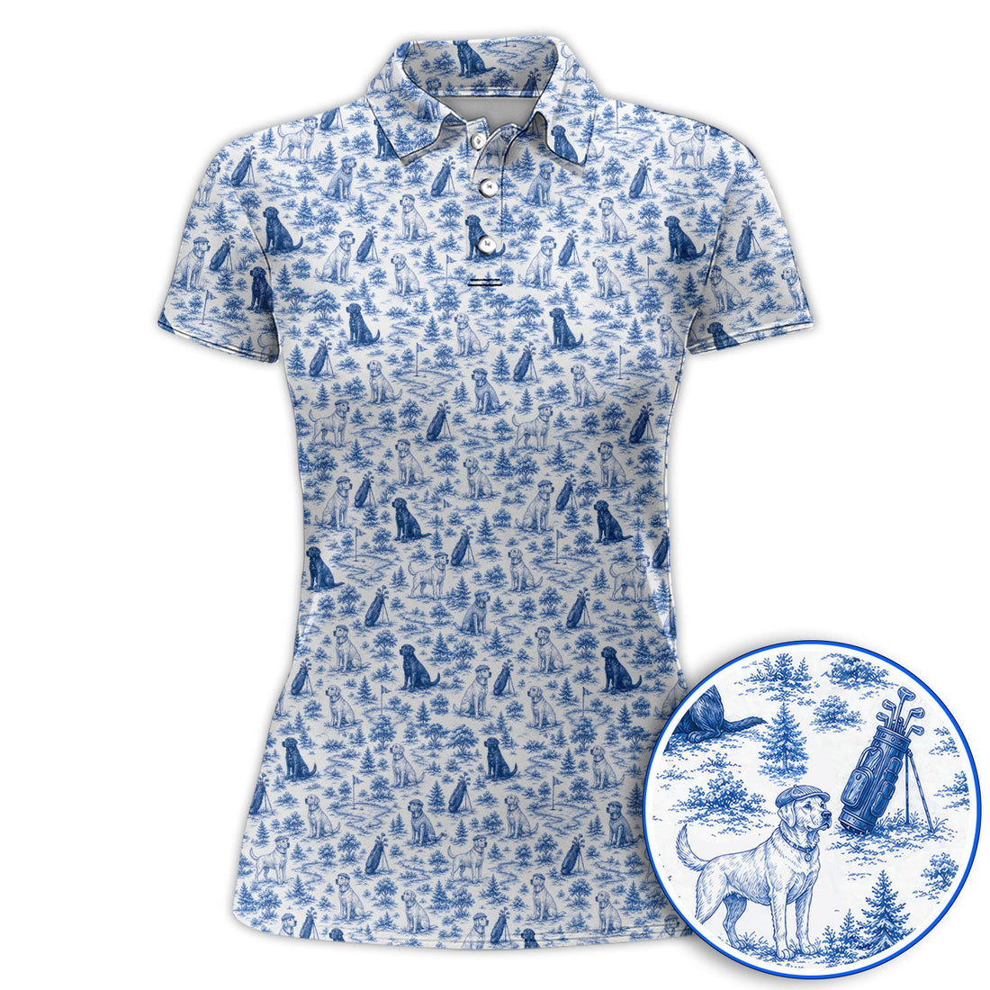 Labrador Toile De Jouy Pattern Golf Shirt, Classic Dog Lover Golf Polos, Luxury Golf Gift For Golfer