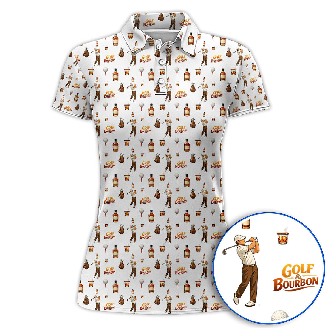 Crazy Golf Shirt For Men, Golf & Bourbon Pattern Golf Polos, Funny Golf Gift For Golfer