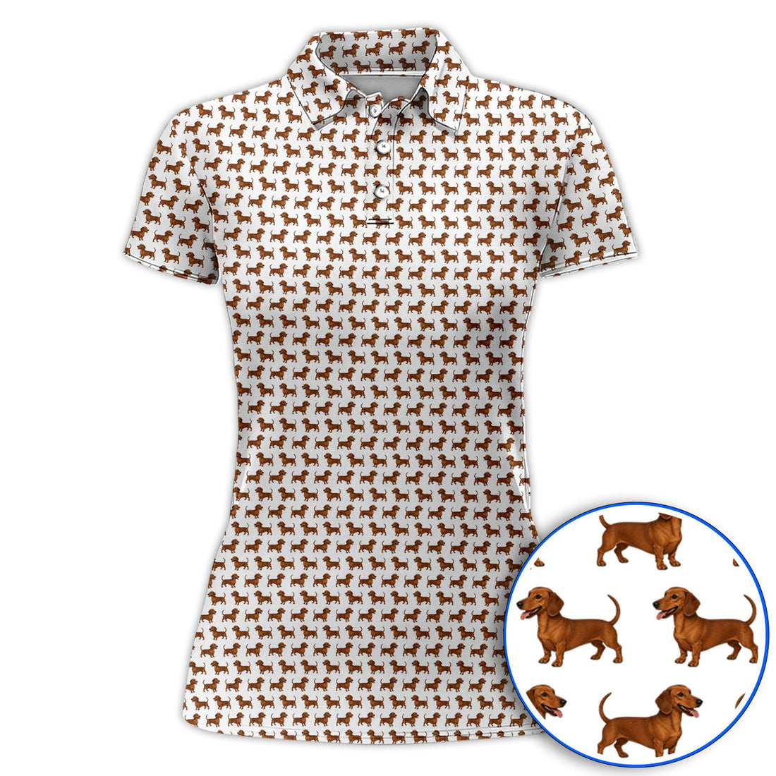 Funny Dachshund Pattern Golf Shirt, Cute Wiener Dog Golf Polos For Pet Lover, Golf Gift For Golfer
