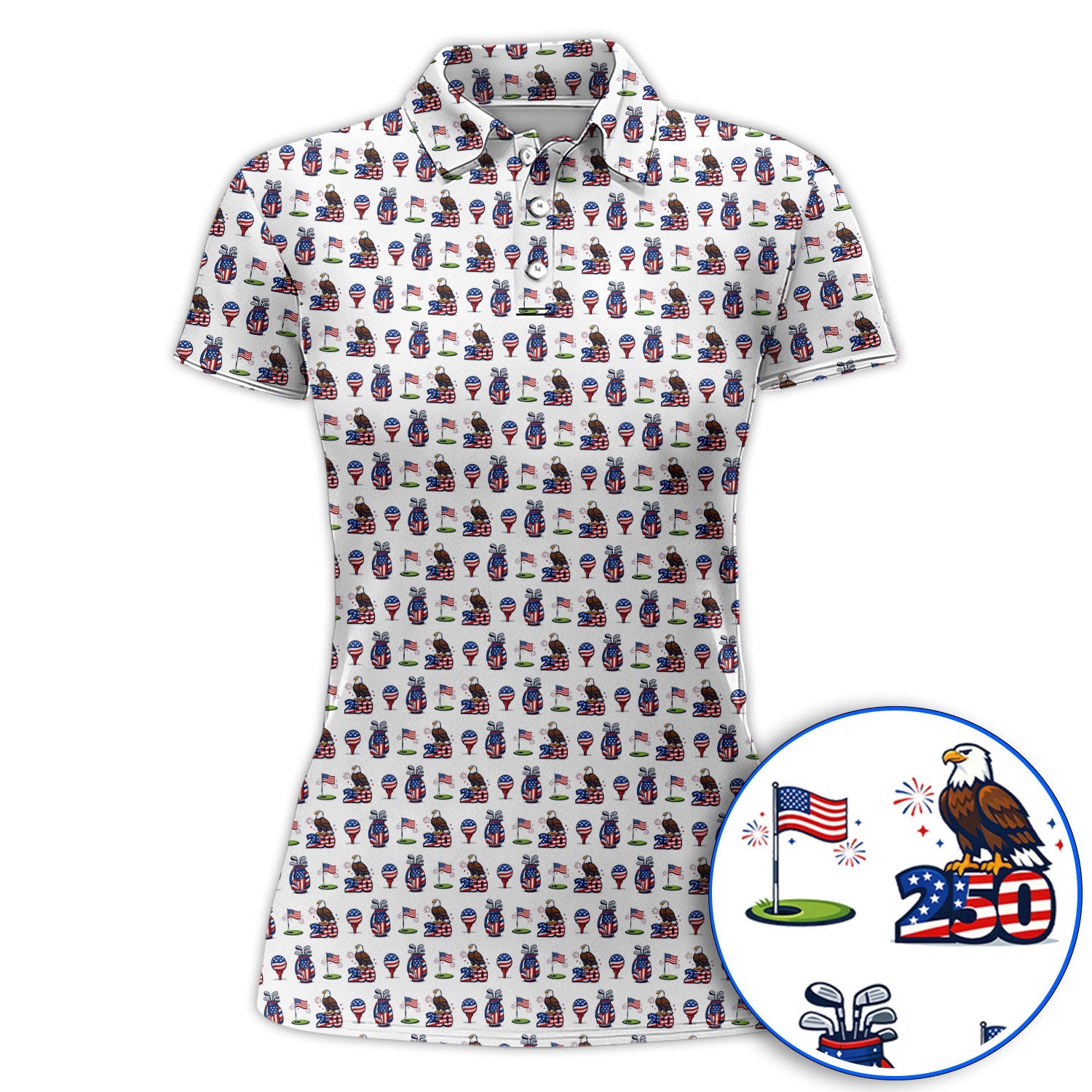 American Freedom Pattern Golf Shirt, USA 250 Eagle & Flag Pattern Golf Polos, Crazy Golf Gift For Golfer