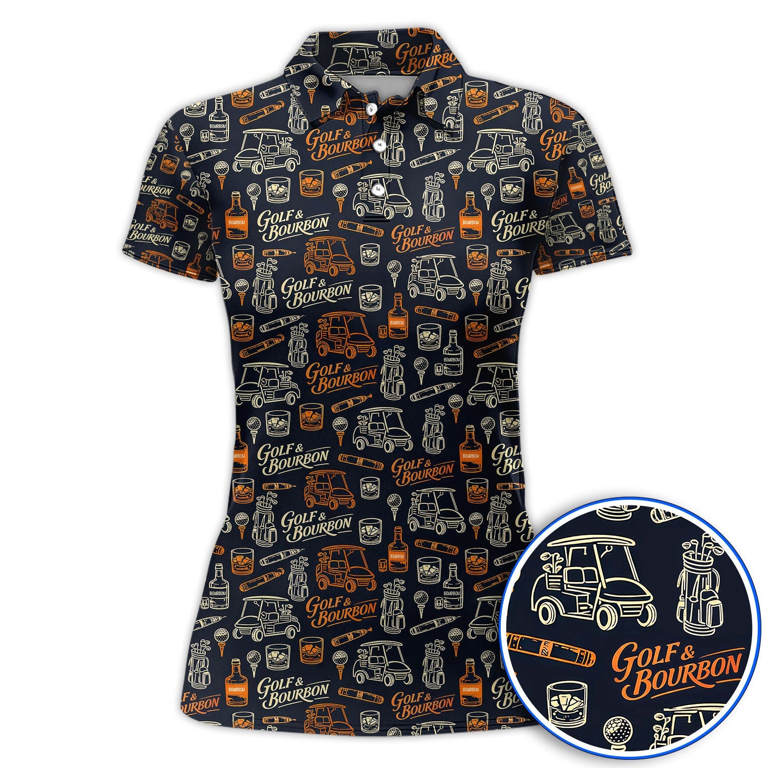 Golf & Bourbon Pattern Golf Polos, Crazy Golf Shirt For Golfer, Golf Gift For Men