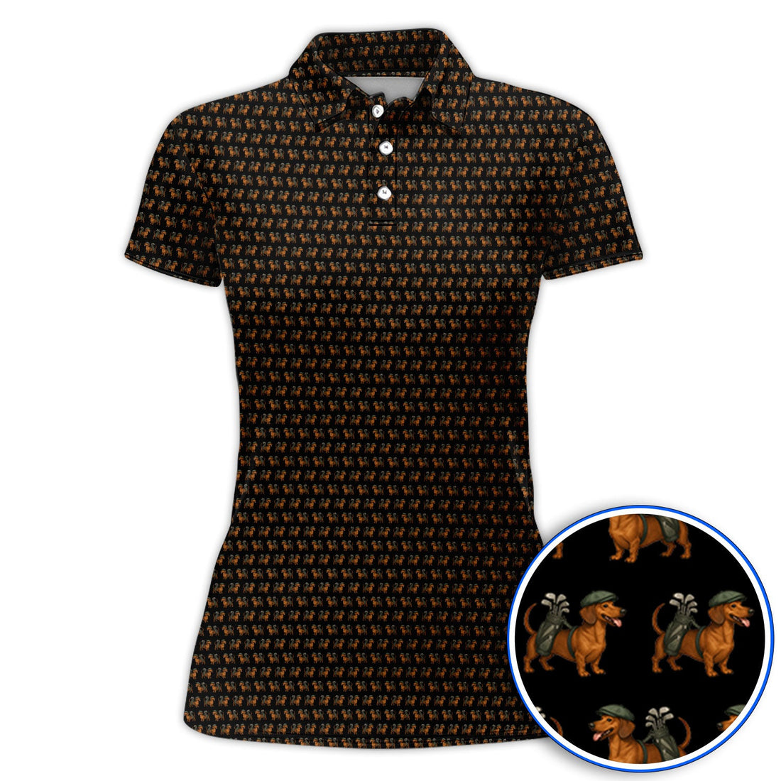 Funny Dachshund Pattern Golf Polos, Crazy Wiener Dog Golf Shirt For Men, Golf Shirt For Golfer
